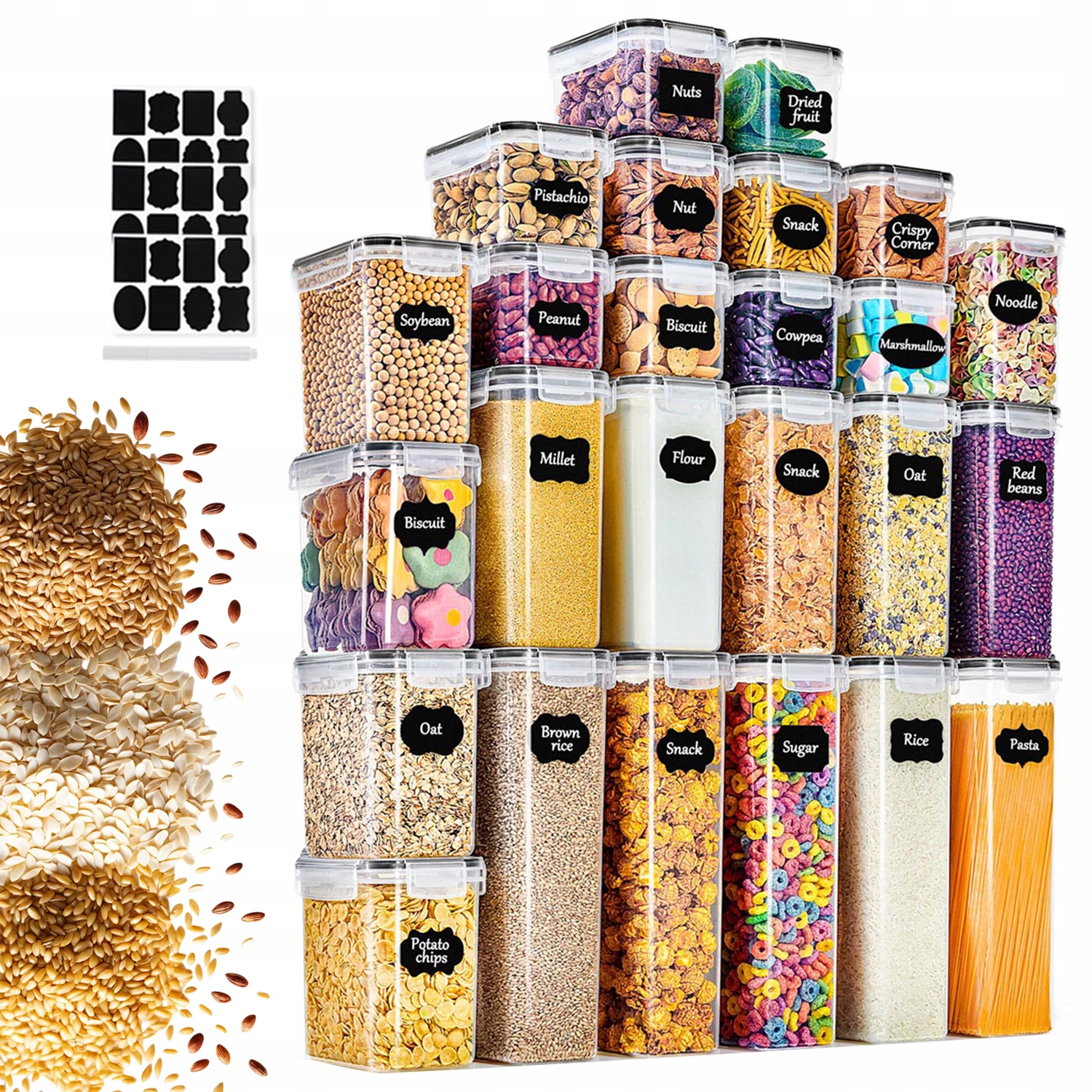 25 Ks Sada Hermetických Nádob Na Skladování Potravin Samolepky