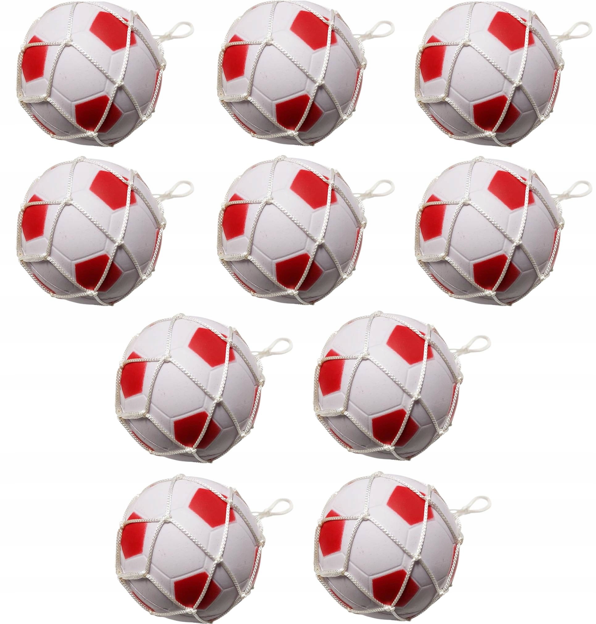 Zestaw 10 piłek piankowych 6 cm biało-czerwonych – brelok, gadżet kibica