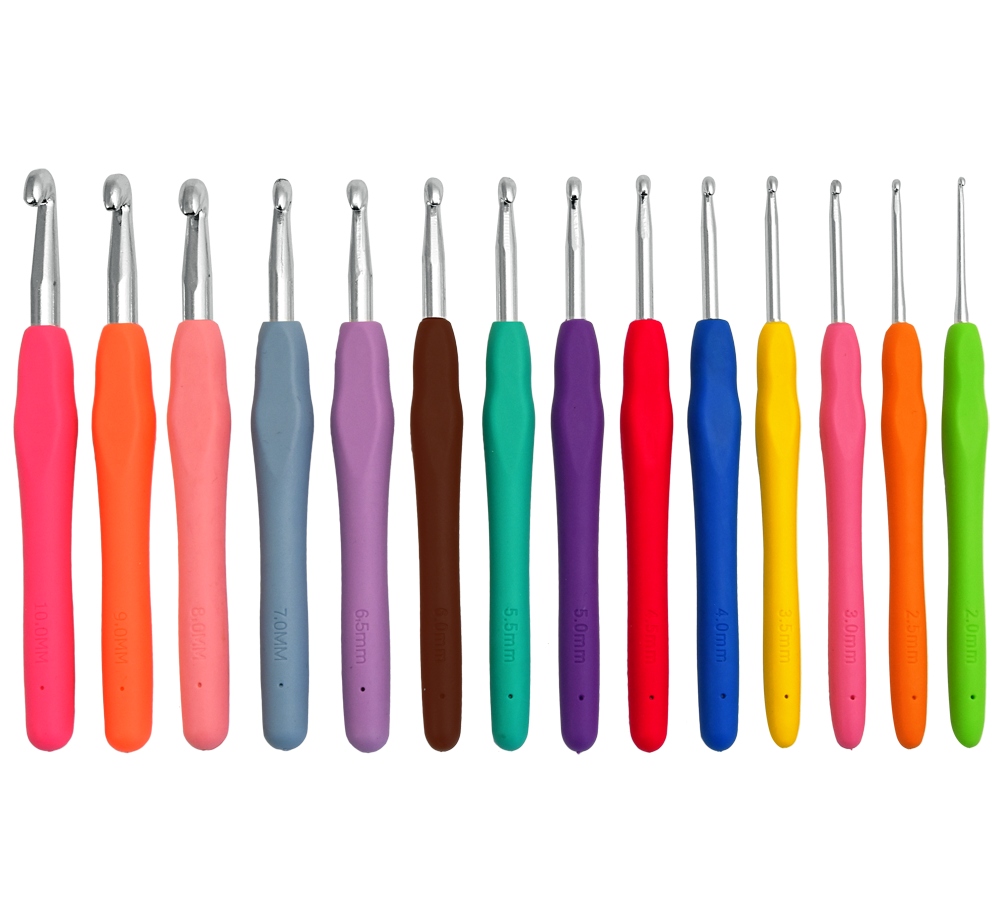 Szydełka aluminiowe z silikonowymi uchwytami Zestaw 14szt. Sz14s