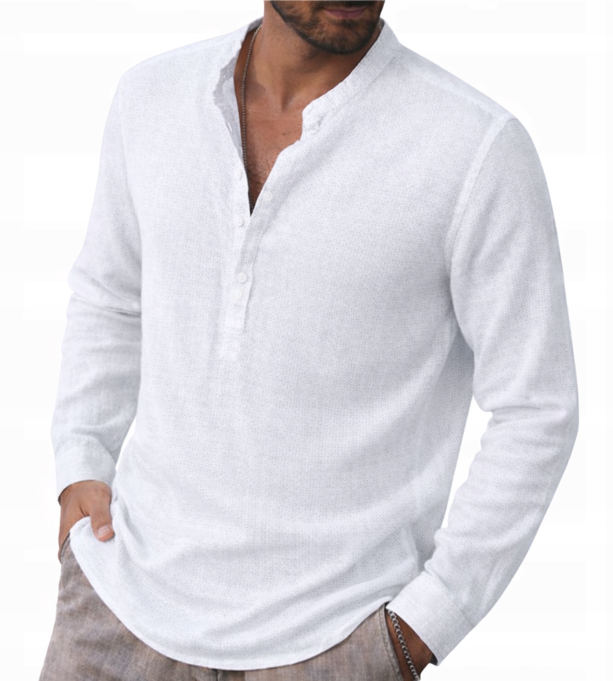 Lniana koszula męska letnia lekka zwiewna casual regular na lato