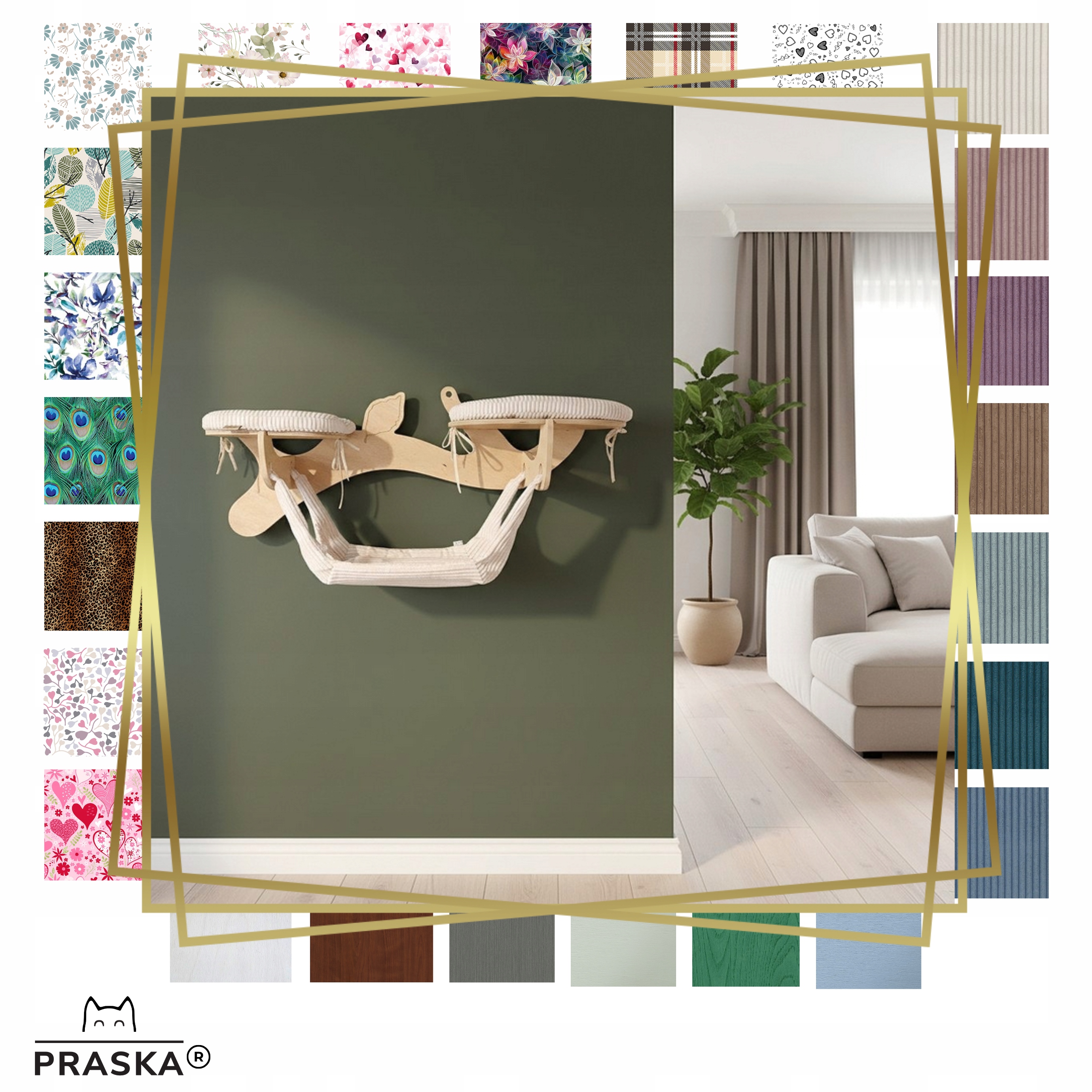 Pražská police pro kočky na zeď s houpací sítí Větev G Kociostrada Barva