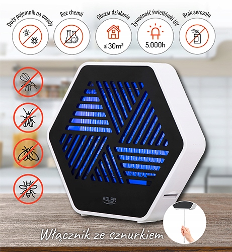 Lampa Owadobójcza UV AD 7939 - Skuteczna na Komary, Muchy, Osy i Ćmy