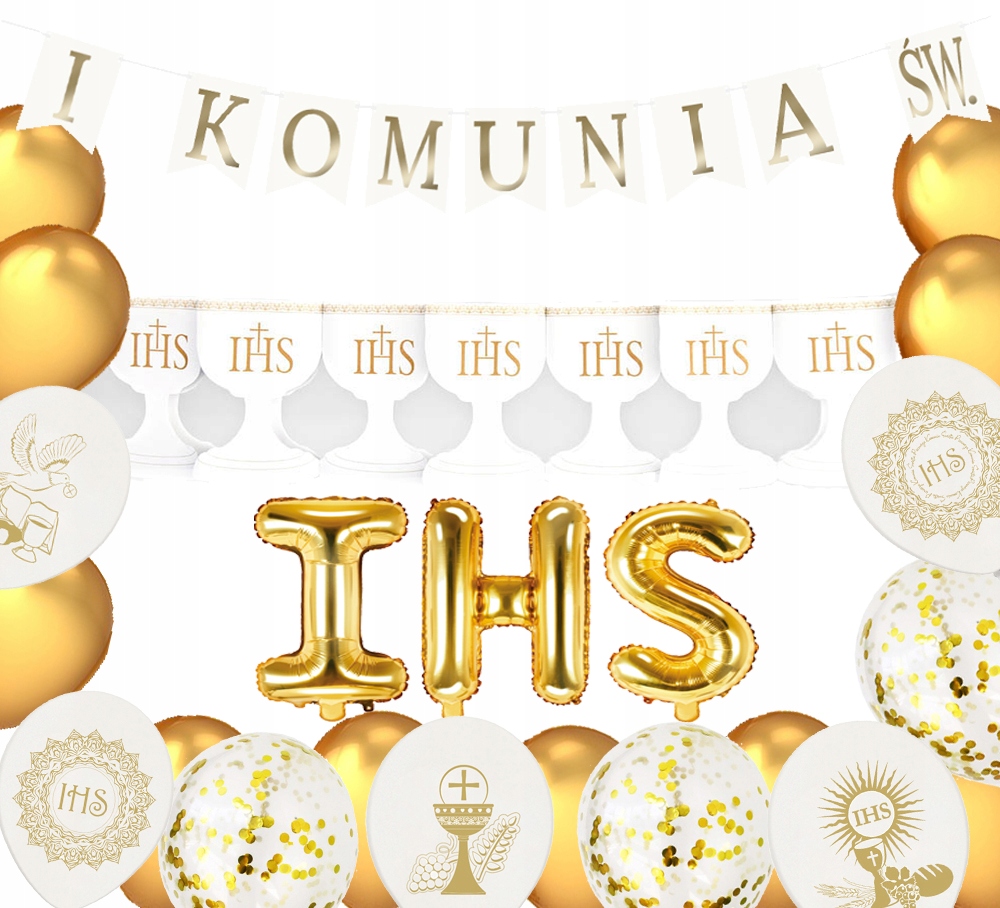 

Zestaw Komunia Balony Konfetti Girlanda Baner Ihs