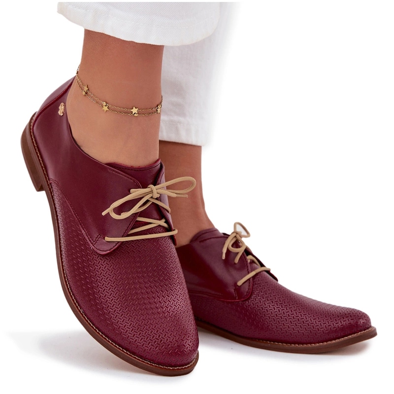 Dámské Polobotky Elegantní Šněrovací Kůže Lehké Zazoo 4238 Vínová 36