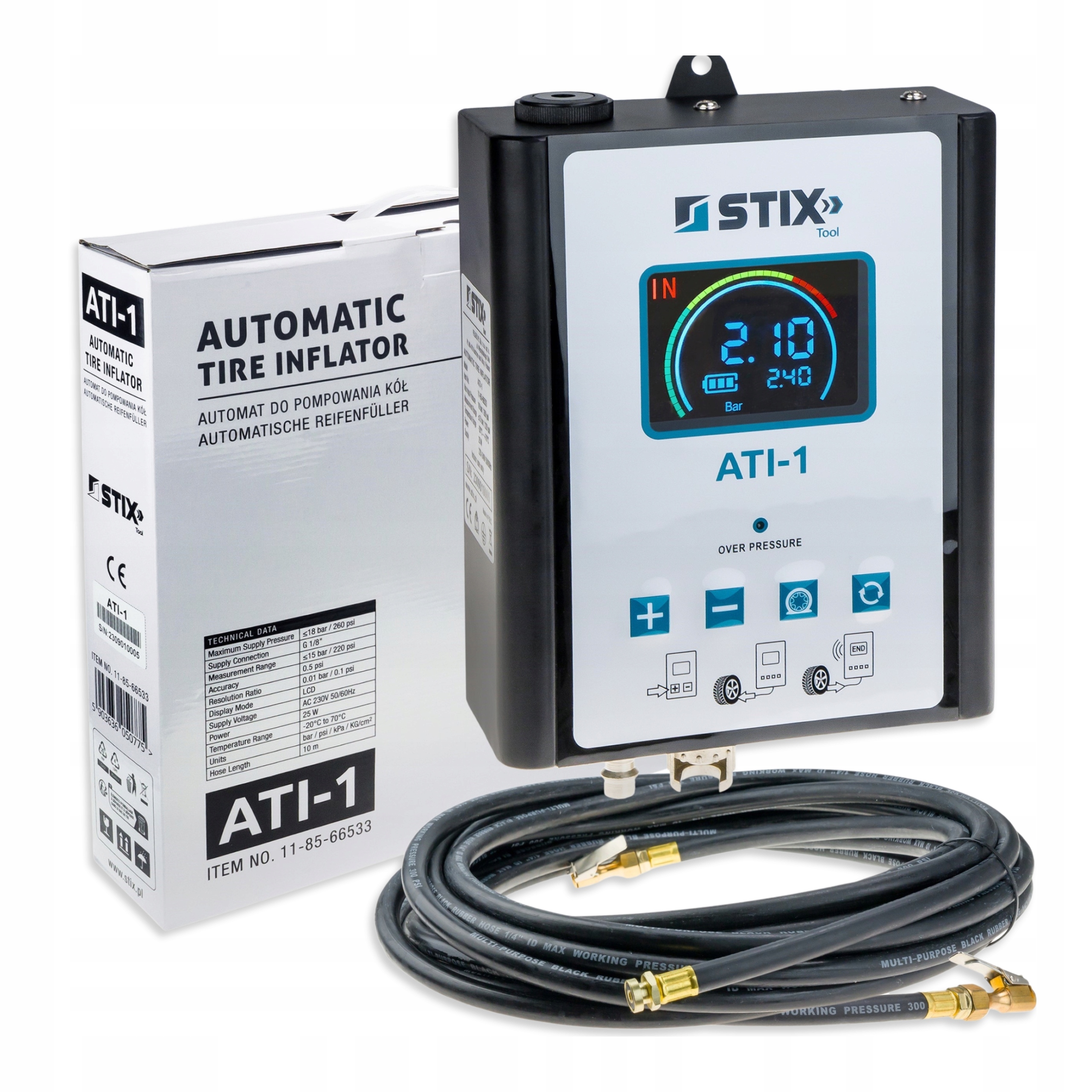 Automat, Stanice Pro Nafukování Kol, Pneumatik ATI-1, Hadice 10 M, 0-15 Bar Stix