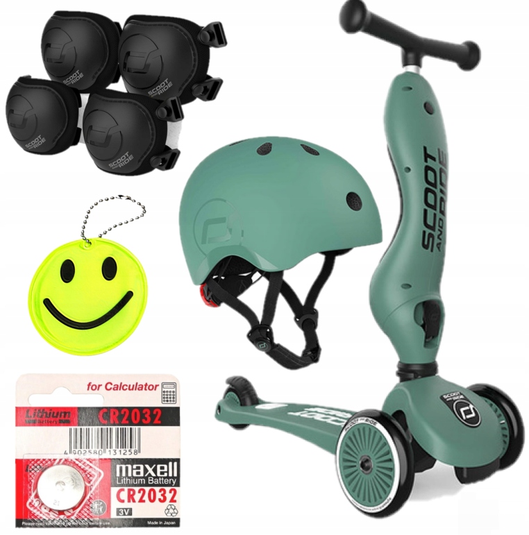 Scoot And Ride Hulajnoga 1+ Forest Kask S-M+Zestaw Ochraniaczy S