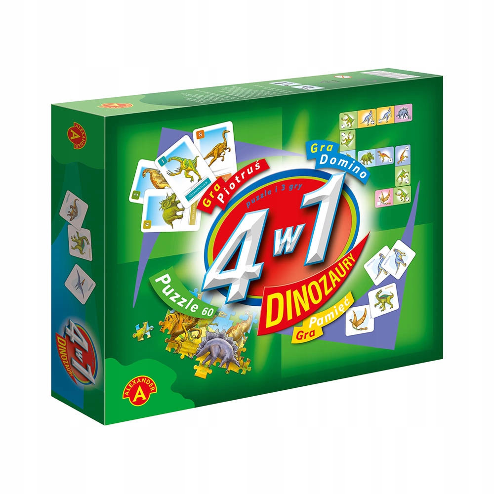 Zestaw 4w1 puzzle DINOZAURY domino karty pamięć 4+ EAN (GTIN) 5906018005561