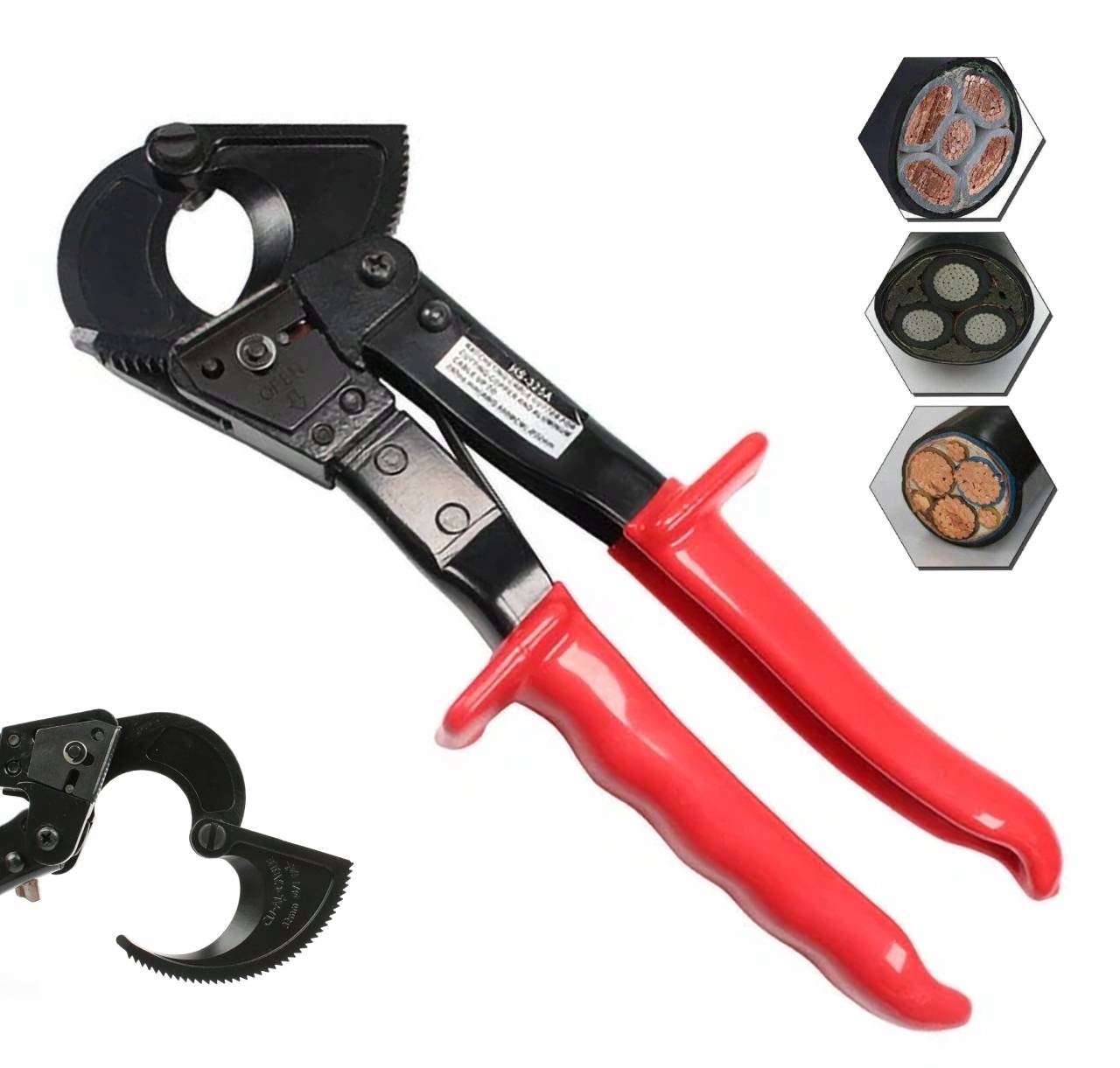 Ráčnové nůžky na kabely Maximální plocha řezu 240 mm² Černo-červené