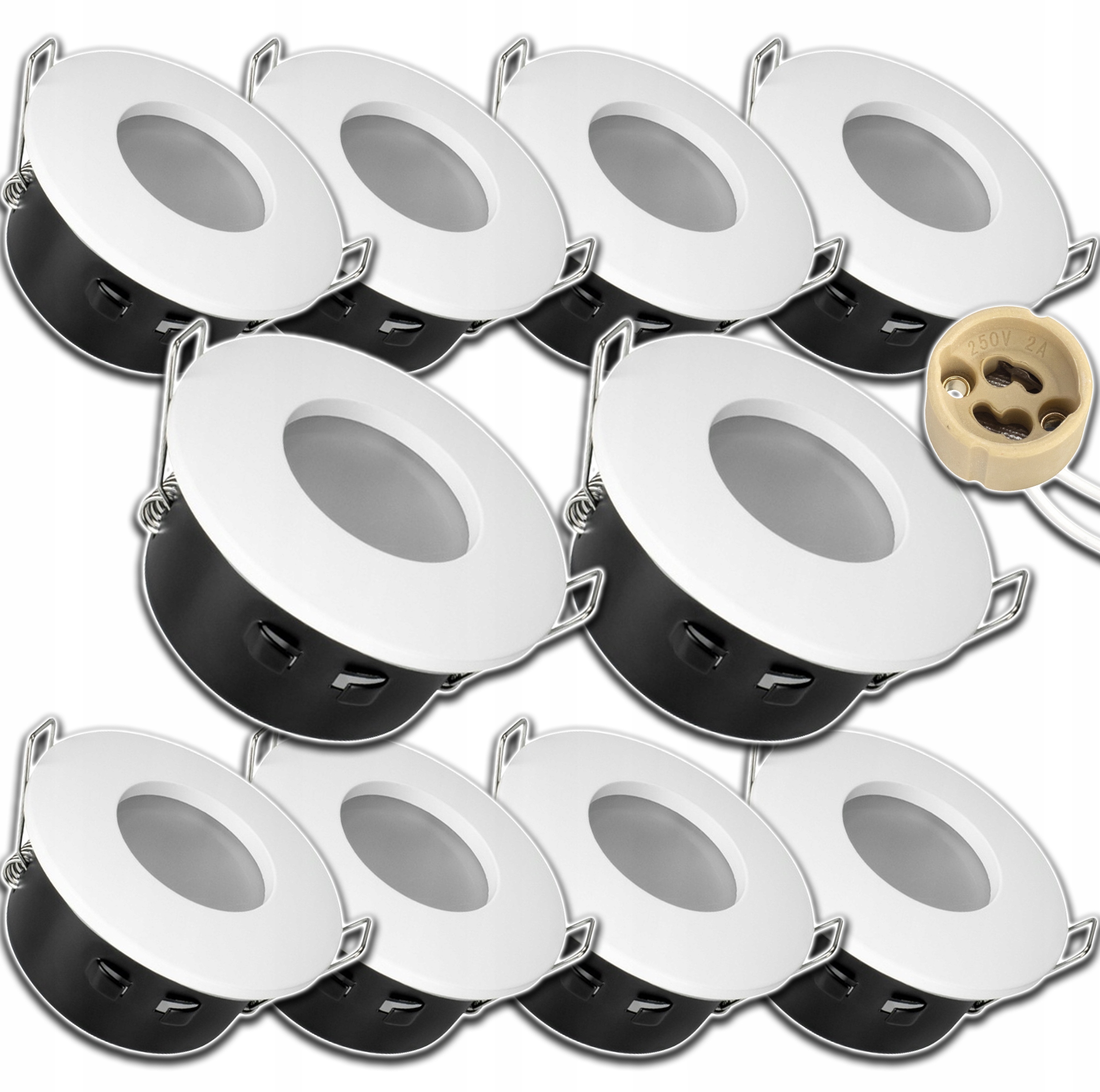 10xBÍLÁ Hermetická Kulatá Objímka Vodotěsný Strop Halogen Zásuvka GU10