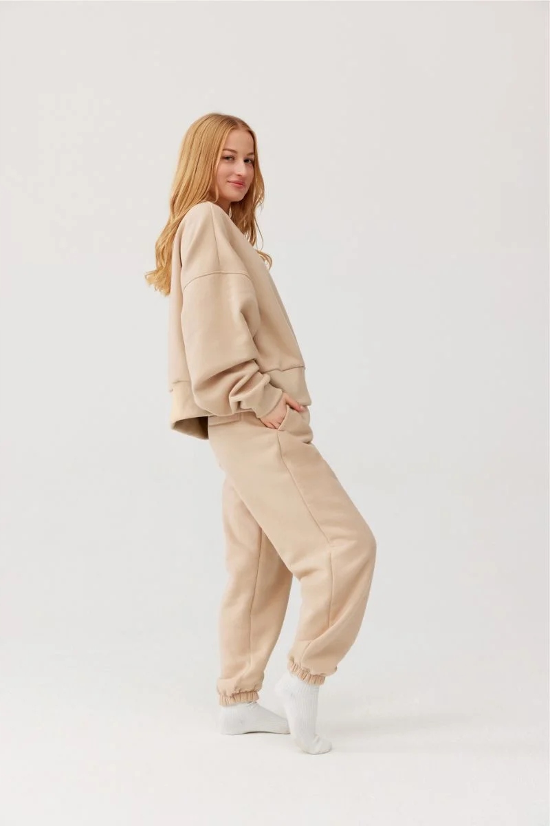 Ander Dámské teplákové kalhoty s volnými zúženými nohavicemi Rubi Beige Xs