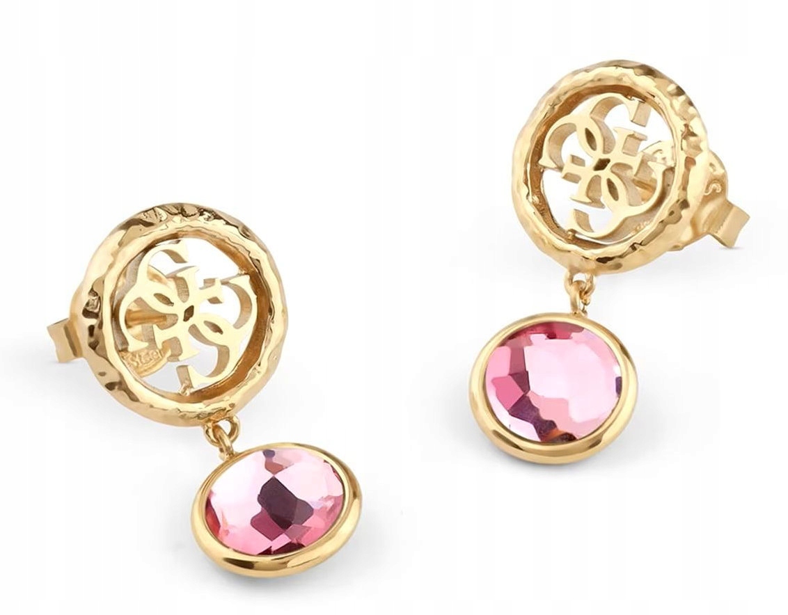 Guess Petra Ocelové Zlaté Náušnice S Fuchsiovými Křišťály JUBE05098JWYGFCT/U