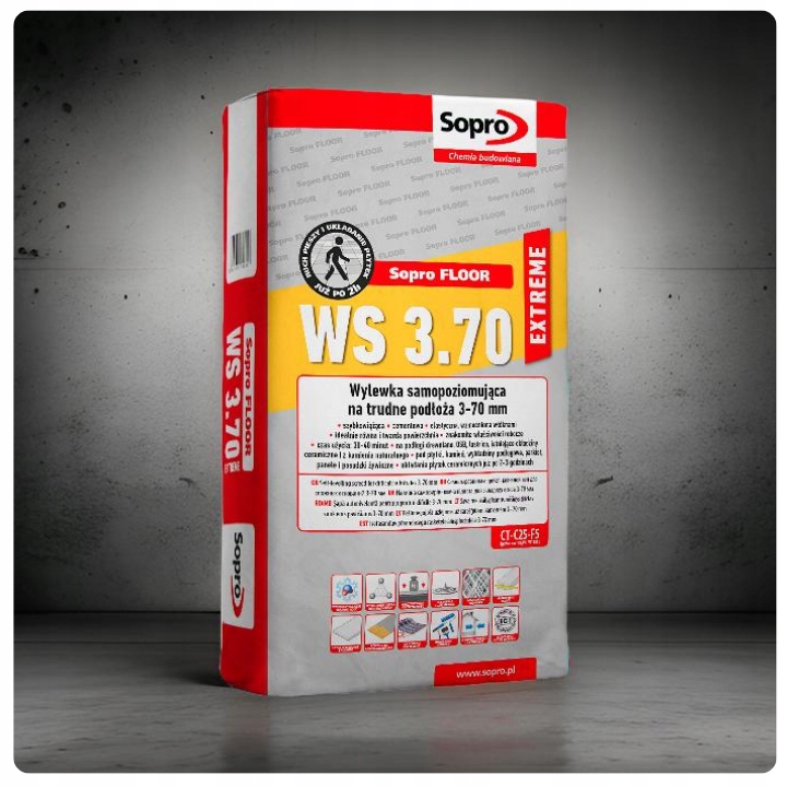 Wylewka Samopoziomująca Szybkoschnąca do Posadzek SOPRO WS 3.70 25kg Kod producenta ws3.70