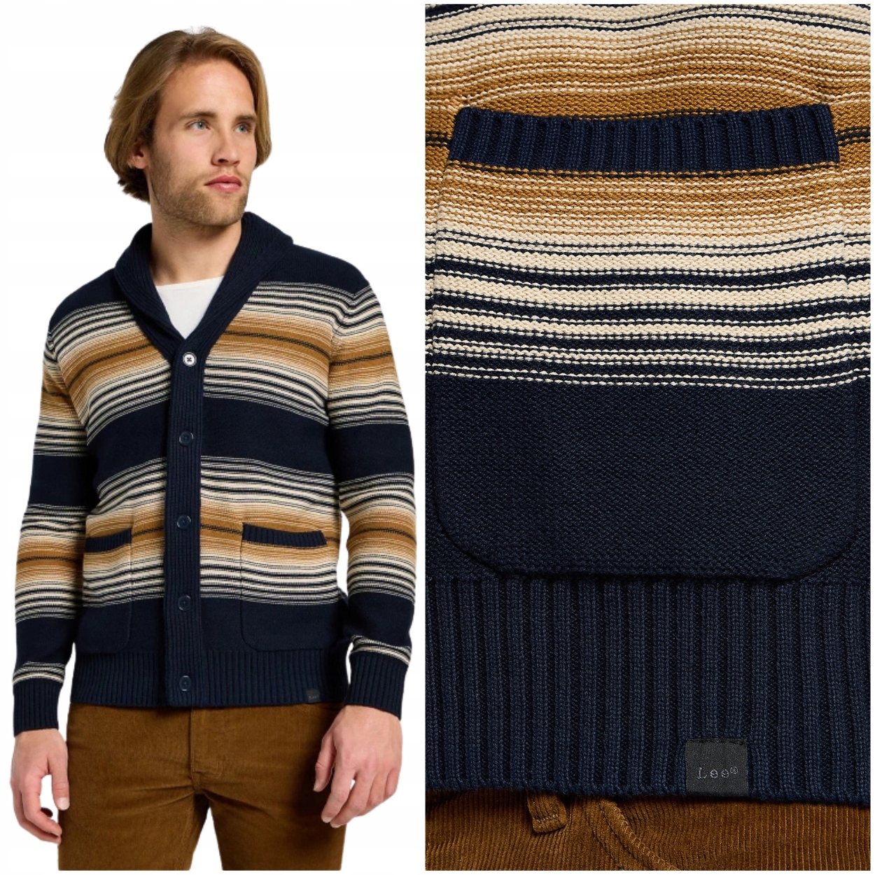 Lee Frontier Cardigan Navy silný bavlněný rozepínací modrý svetr XXL