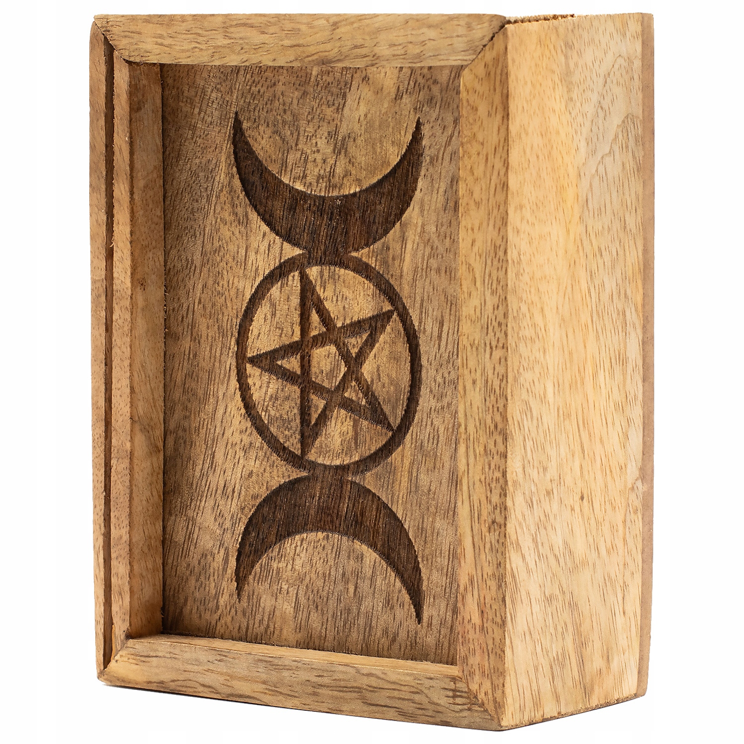 Drewniane Pudełko na Karty Tarota z Uchwytem Potrójna Luna Pentagram