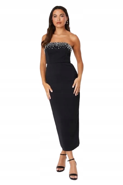 Coast Černá Šaty MIDI Tužková S Perličkami Bez Rukávů 36 Hkj
