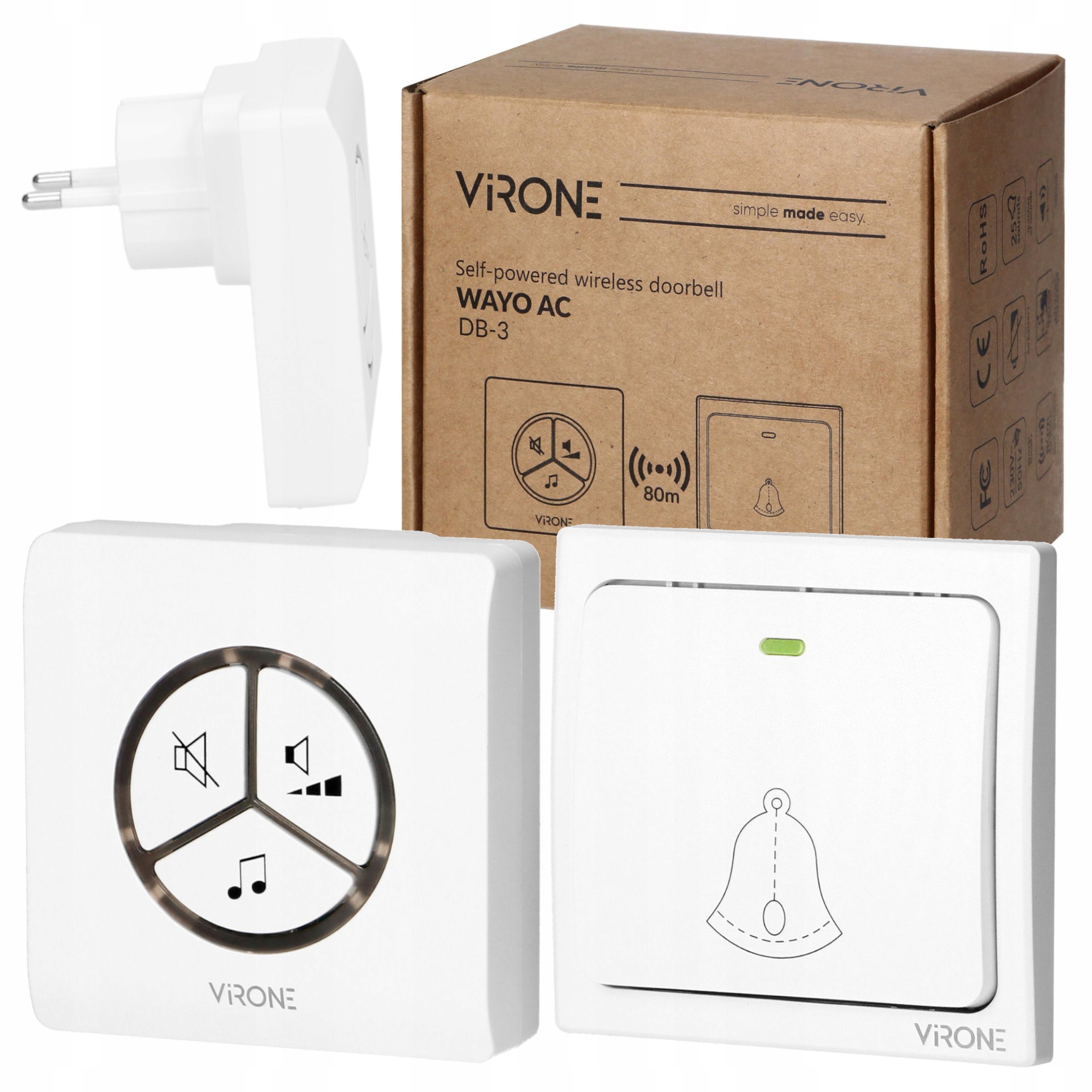 BEZBATERYJNY DZWONEK BEZPRZEWODOWY DO DRZWI ZEWNĘTRZNY WODOODPORNY IPX7