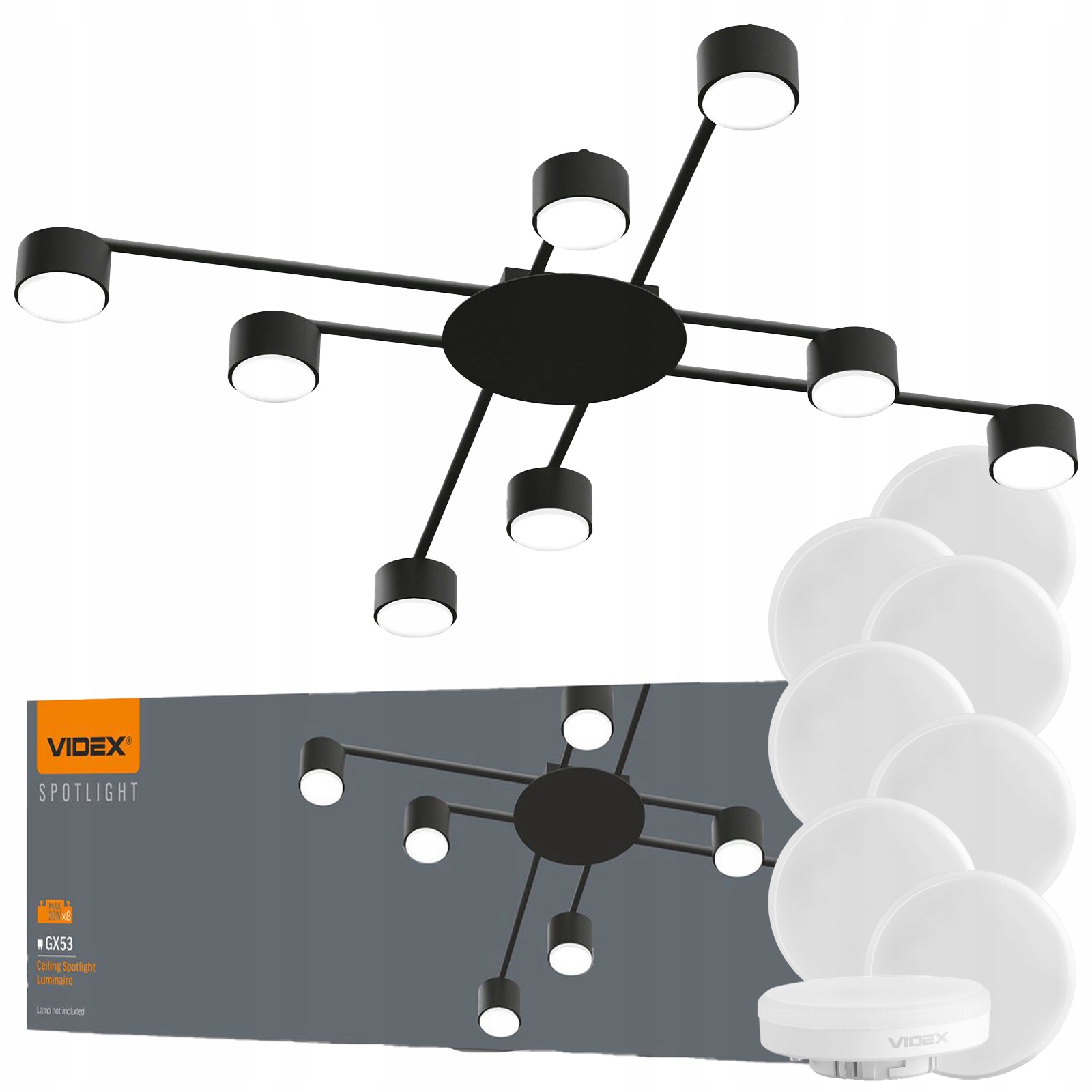 Stropní bodové svítidlo 8x GX53 Led žárovka GX53 8W 730lm 4000K 140°