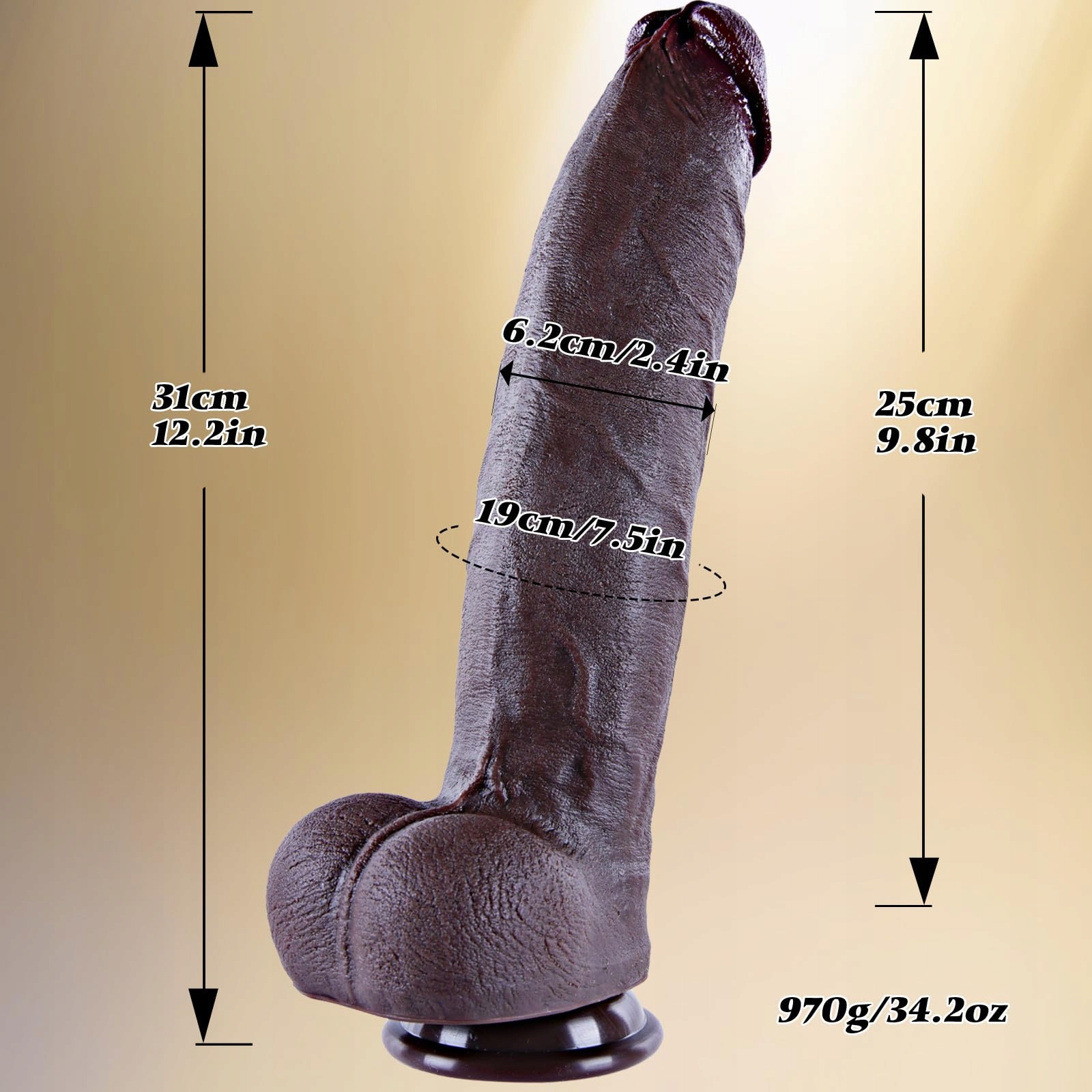 REALISTISCHER Czarny Dildo 31 cm Duży Silikonowy Z Przyssawką Realistyczny — miniatura 7