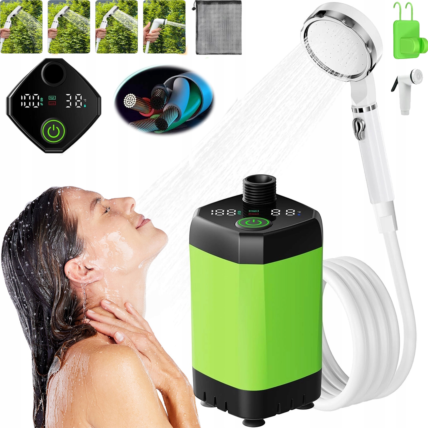 Turistická Bezdrátová Kempingová Sprcha S Led Indikátorem A Pumpičkou