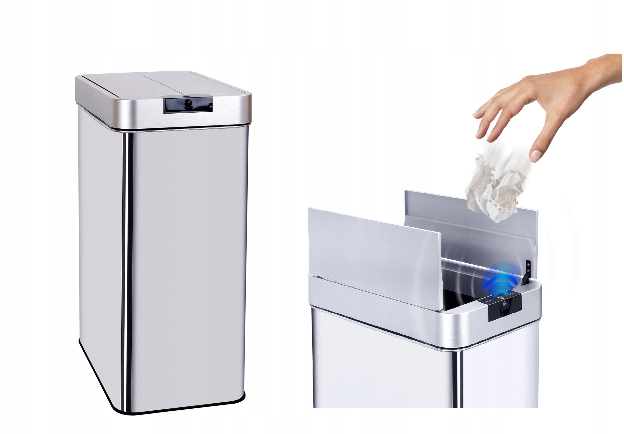 AUTOMATYCZNY KOSZ NA ŚMIECI BEZDOTYKOWY Z CZUJNIKIEM RUCHU STAL 58L + FILTR