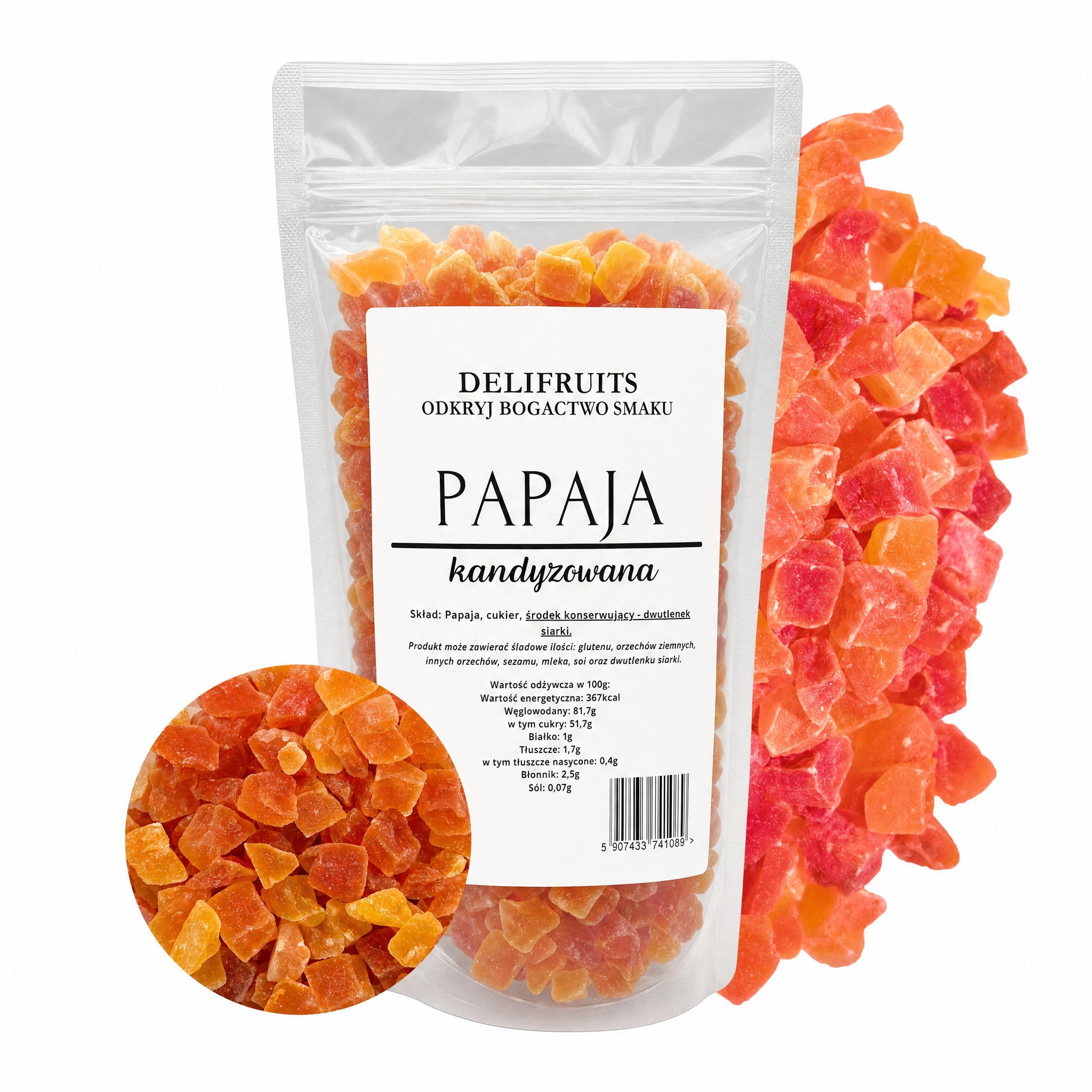 Kandovaná Papája Prémiová Kostka 2500 G Zdravé Sladké Ovoce Delifruits