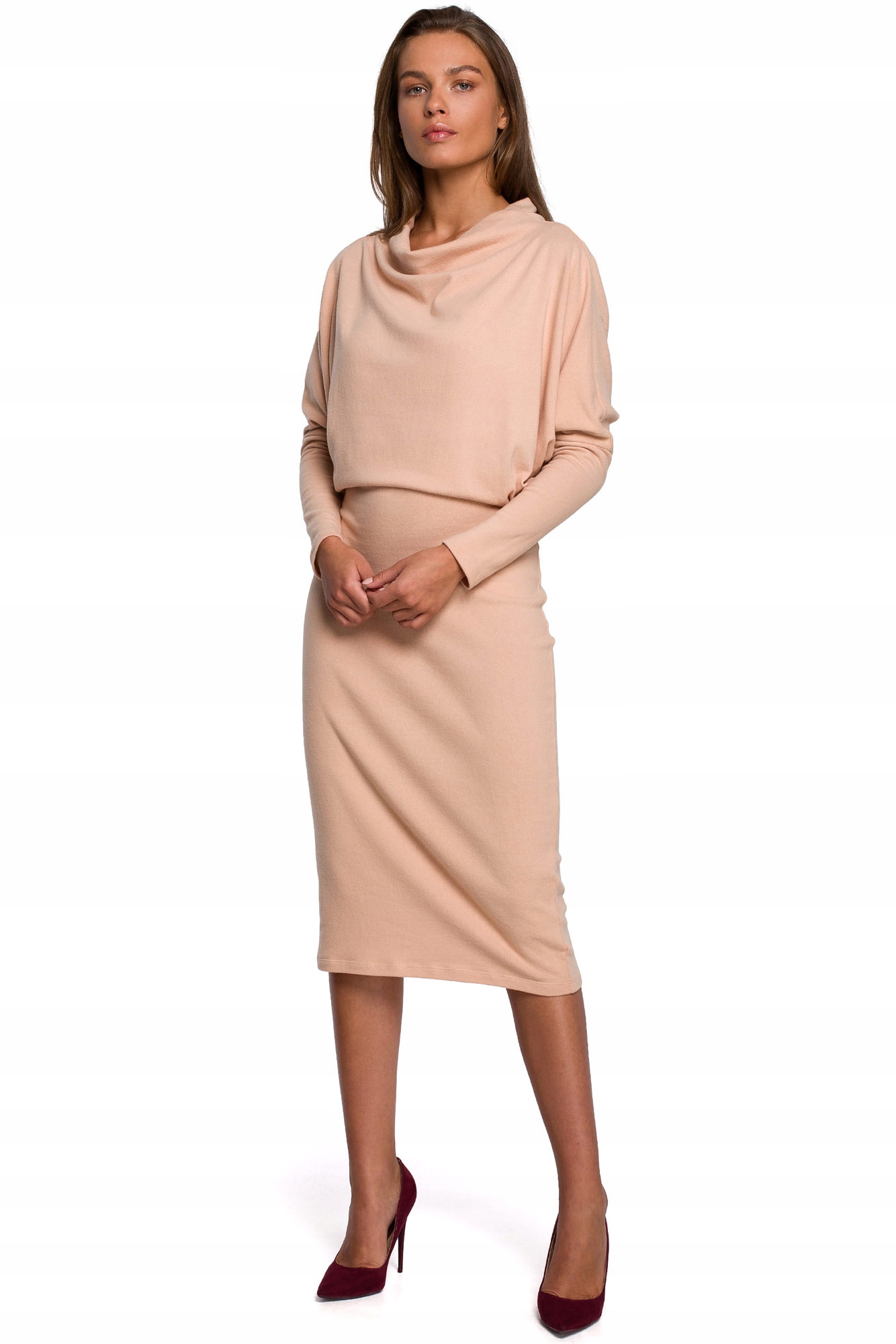 

Style S245 Sukienka Z Drapowanym Dek (s/m) Beżowy