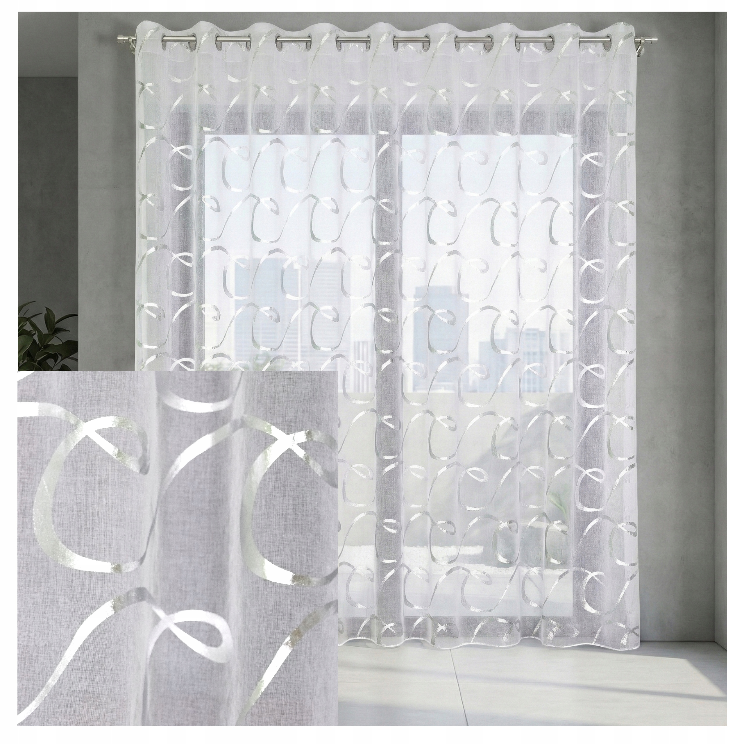 Hotová Záclona Etamin Zoja stříbrná Esy 300x245 cm s olověnkou Oka