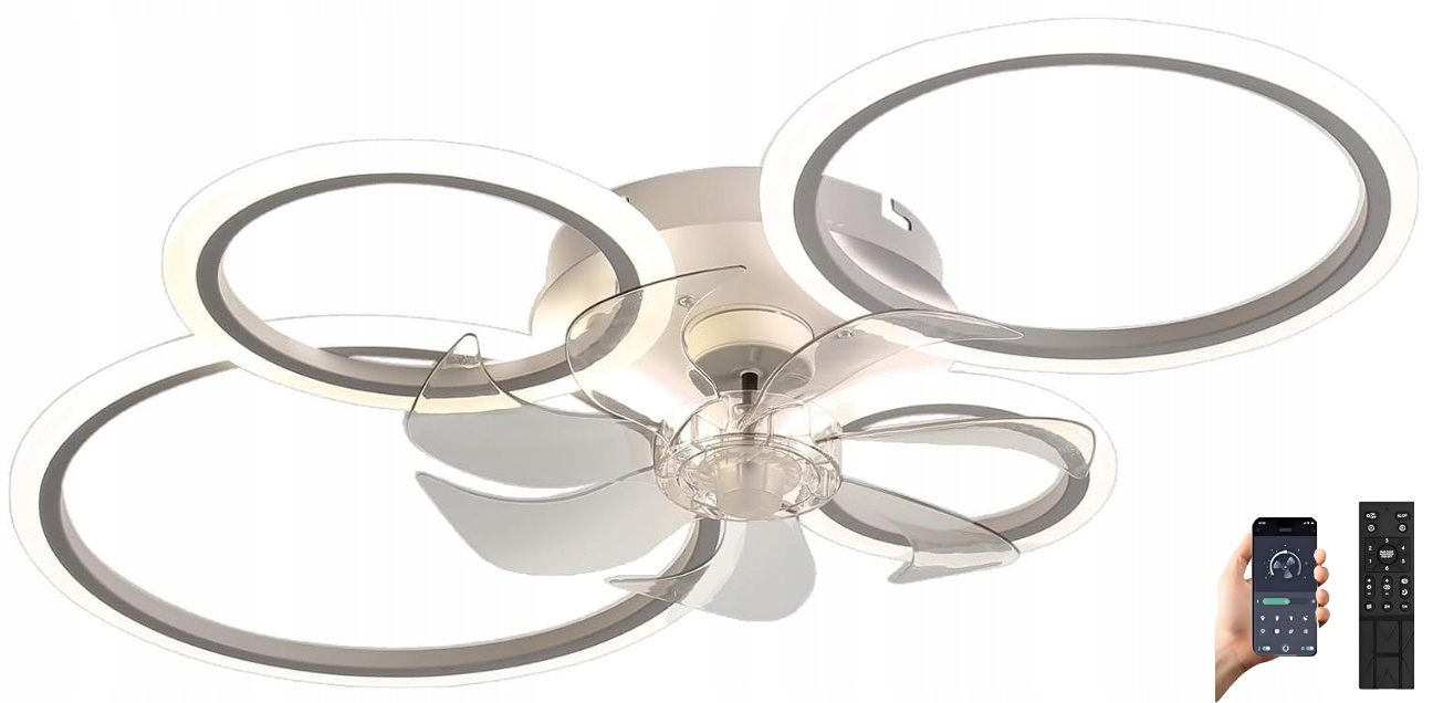 Stropná Lampa S Diaľkovým Ovládaním App Luster 4P Biely Led Ventilátor Do Obývačky