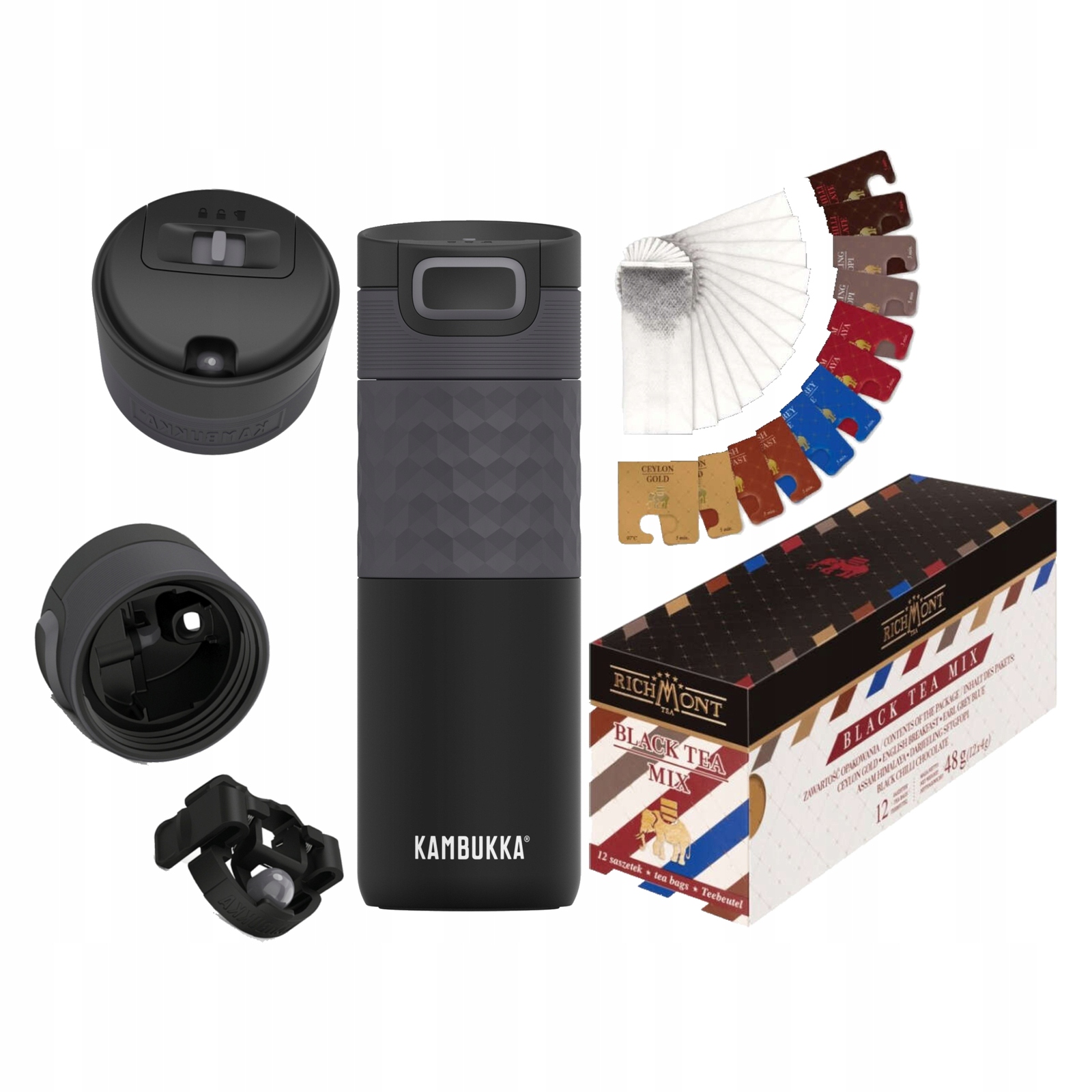 Termohrnek Kambukka Etna Grip 500 ml mix černých čajů Richmont 12 x 4 g