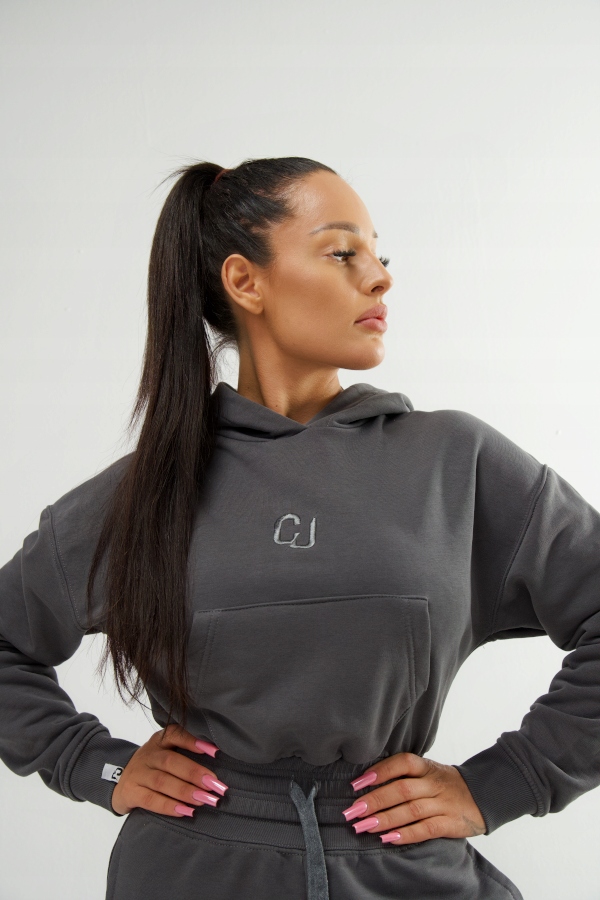 Mikina s kapucí Cj Wear grafit bavlna s výšivkou velikost L Pro Páry
