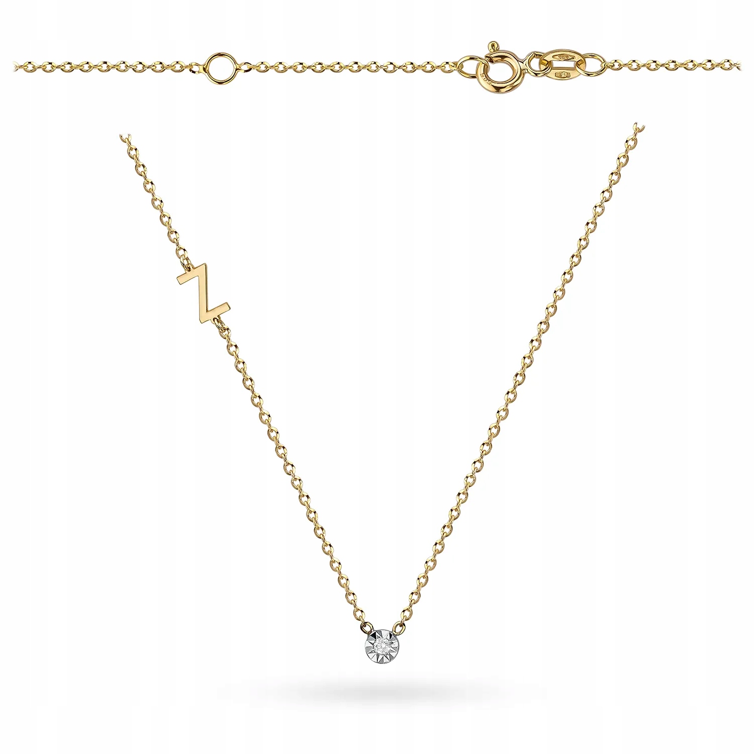 Naszyjnik z literką Z i brylantem 0.02ct 38cm złoto pr. 585