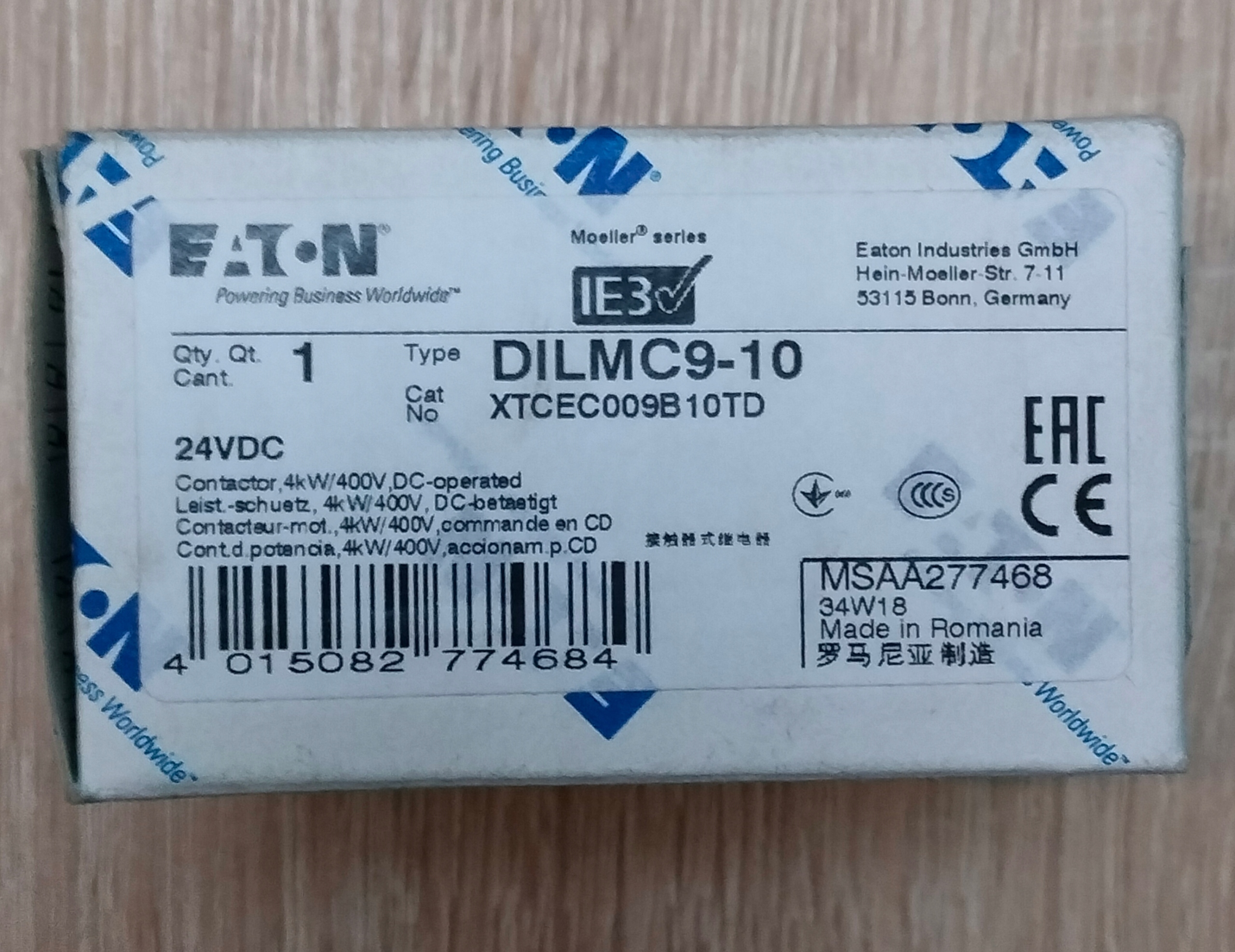 Stykač Eaton DILMC9-10 24VDC 9A 4 kW 1NO 3P