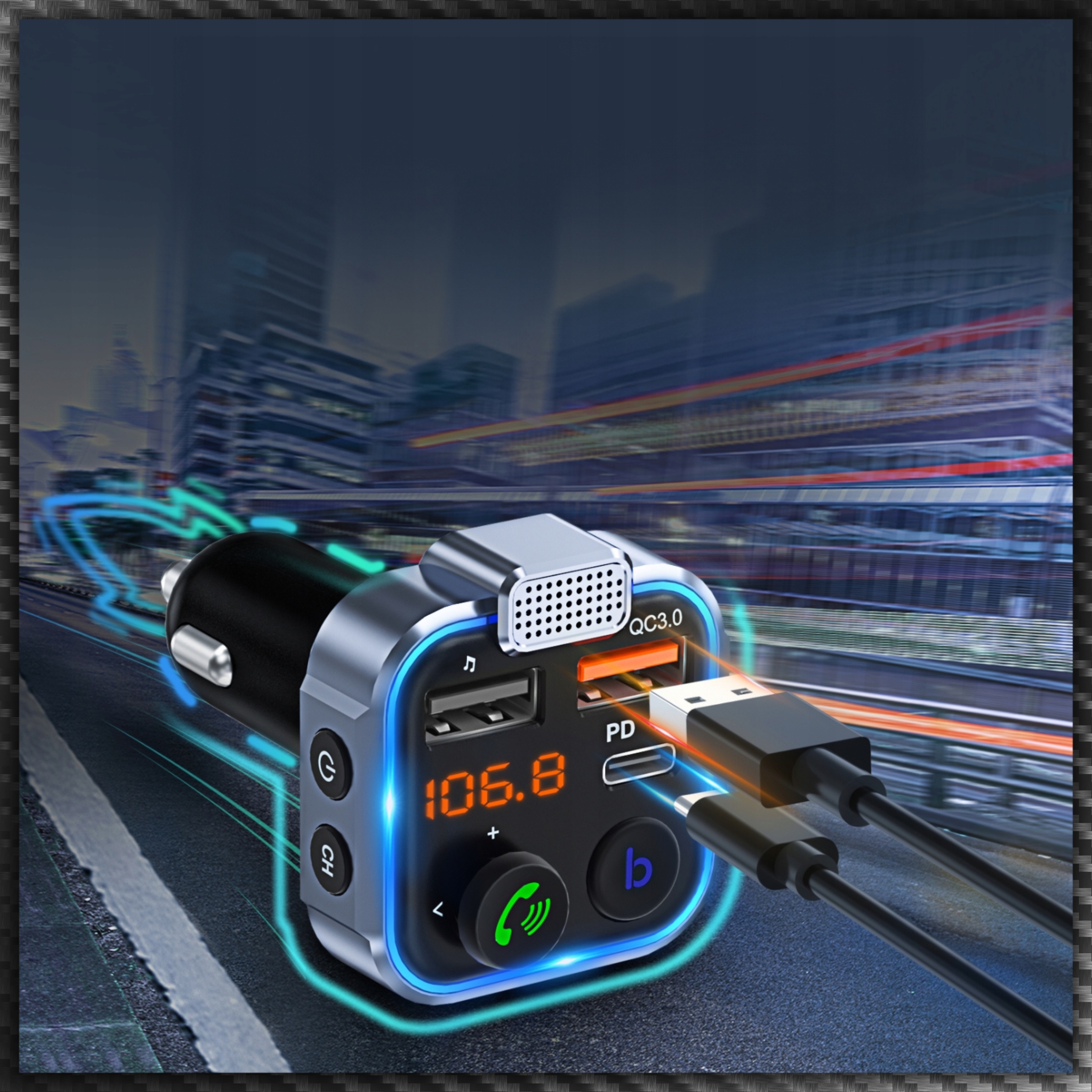 TRANSMITER BLUETOOTH AUDIO FM MP3 BT SZYBKA ŁADOWARKA 3X USB QC 3.0 RGB Marka Blow