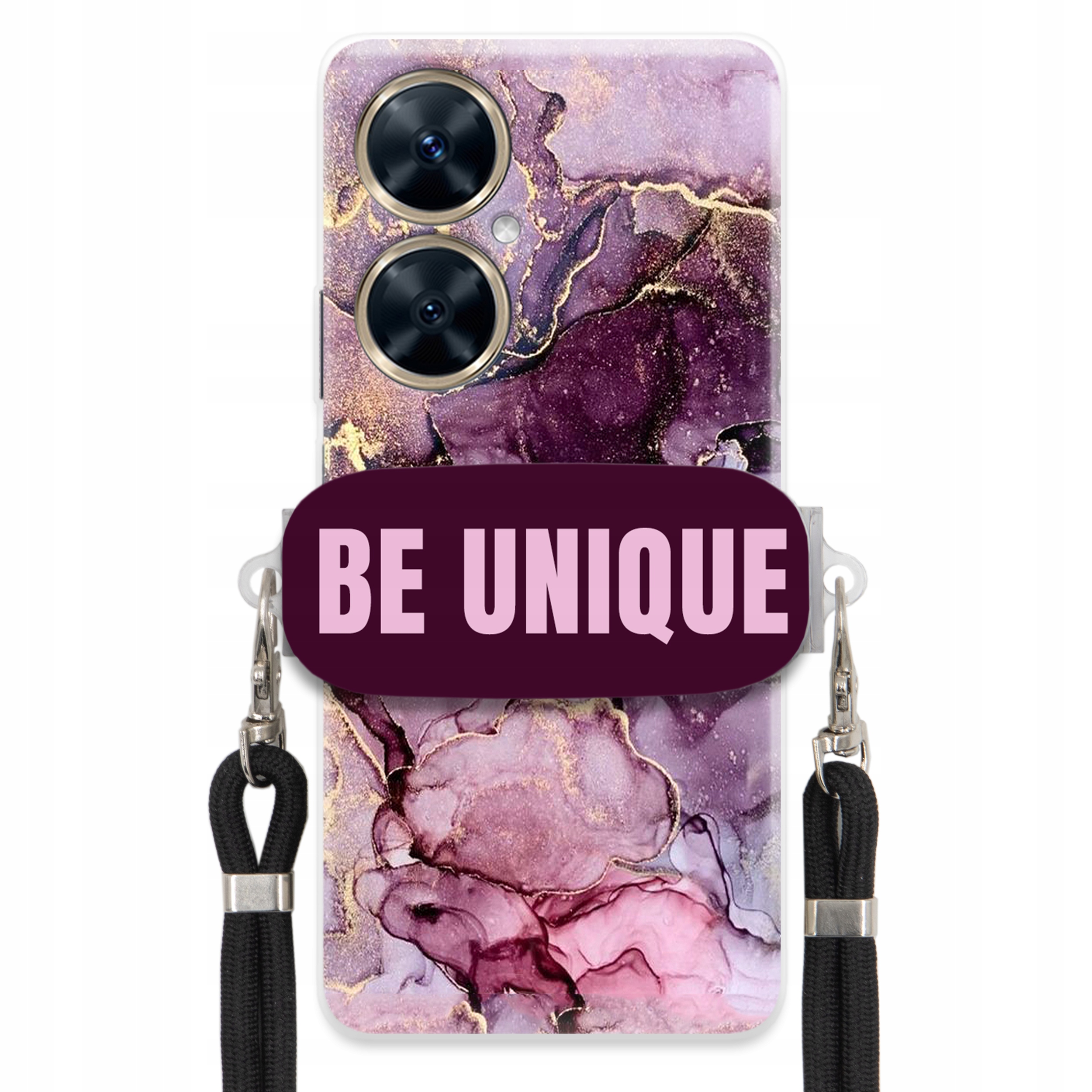 Pouzdro pro Huawei Nova 11i úchytka pro šňůrku Černá Fialová Mramor Be Unique