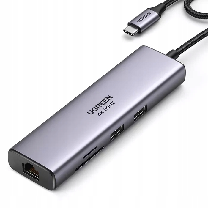Adapter Ugreen USB-C-2x Usb-a 3.0/HDMI/RJ45/SD i Tf/usb-c Pd 100W