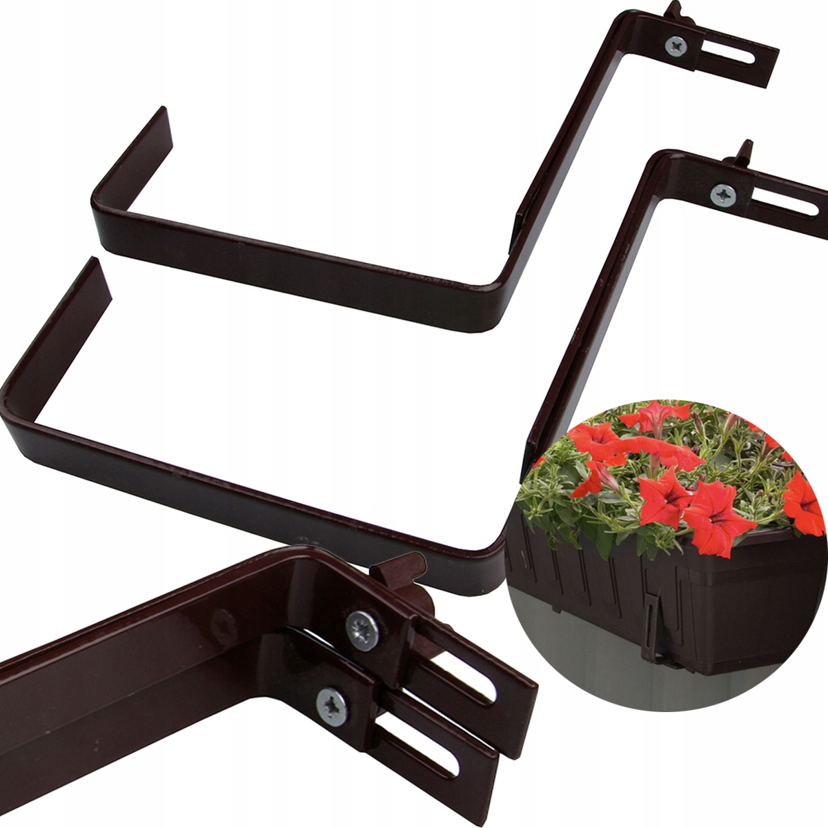 Metalowy Uchwyt Wieszak Hak Balkonowy Do Donicy Skrzynki 2X Brąz NA Poręcz
