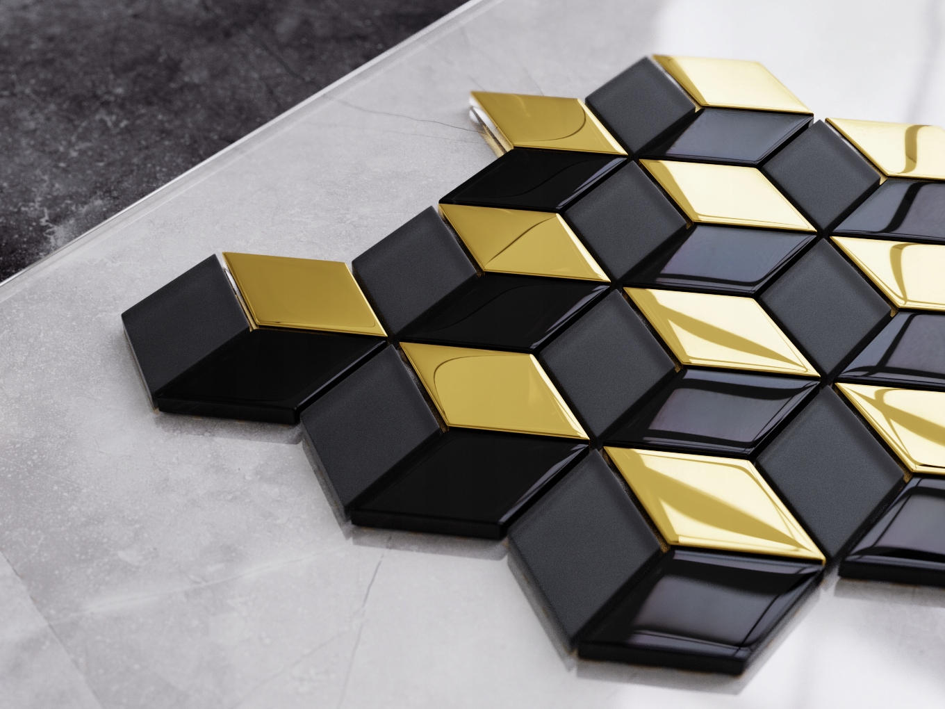 MOZAIKA SZKLANA ROMB DIAMOND VOLCANO ZŁOTA CZARNA Typ mozaika