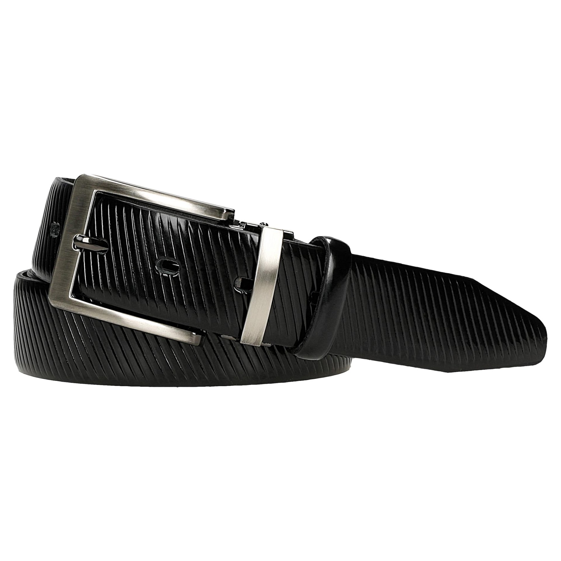Černý pánský pásek s texturou na lakované kůži, vel. 90