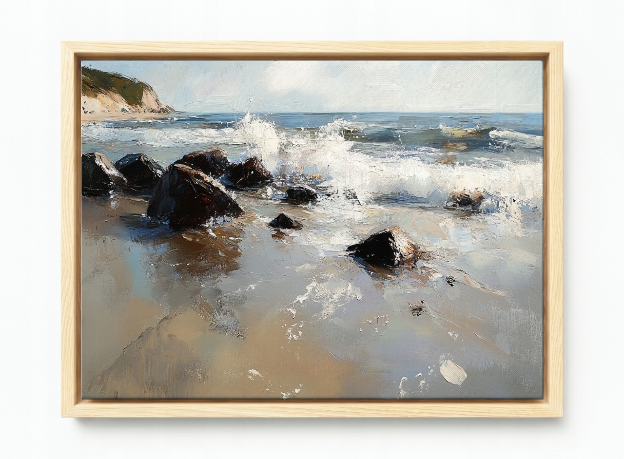 Obraz Rám Americký Box Krajina Moře Pláž Útes Kameny Skály Vlny 60x40