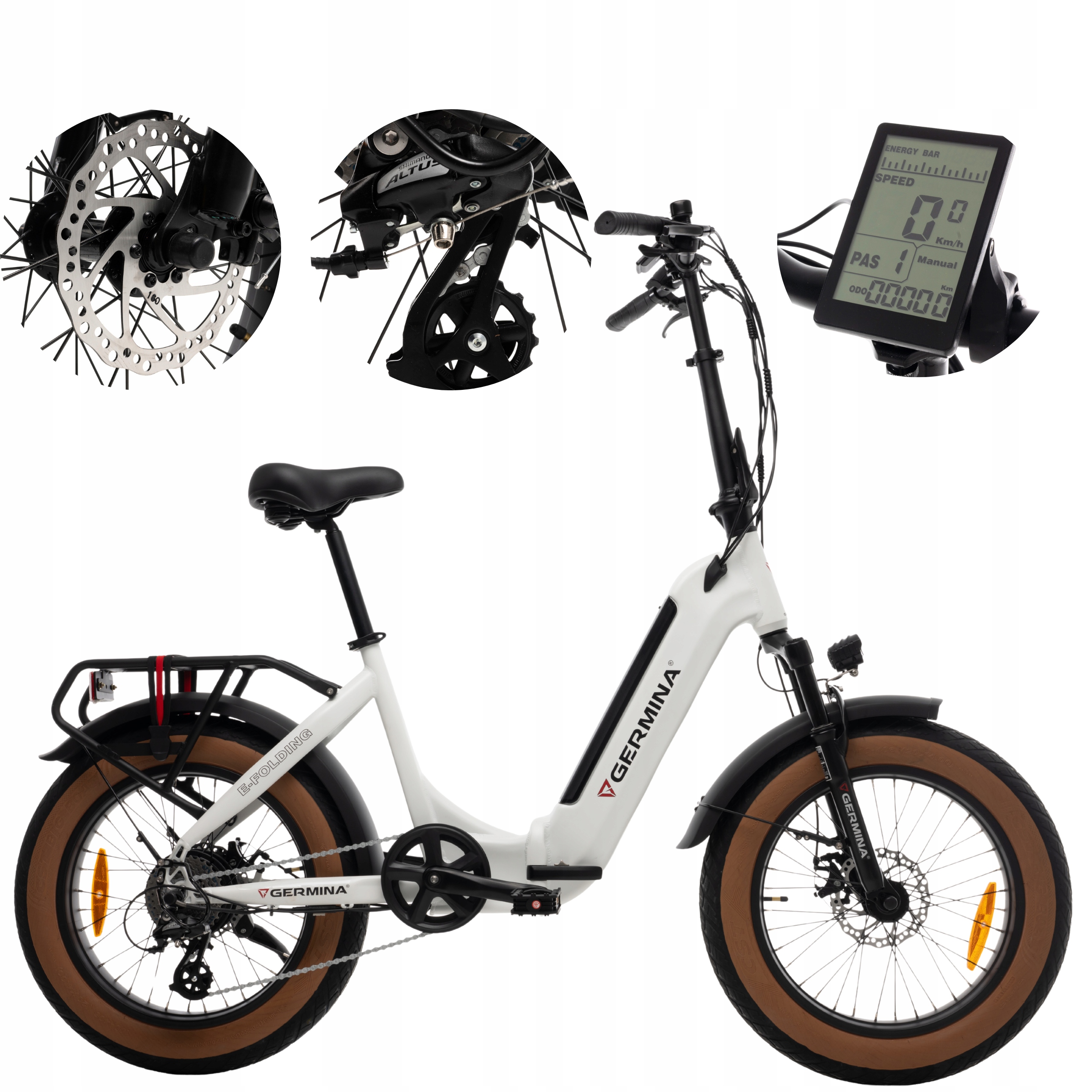 Rower elektryczny 20' Germina Fat Bike 250W składak 36V e-bike 13,2ah