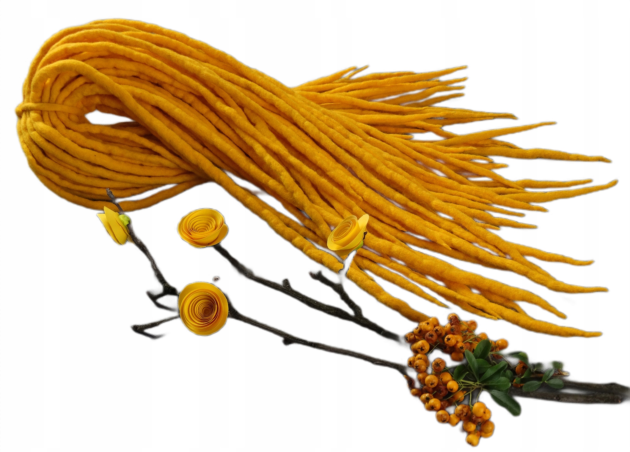 Vlněné pastelky Dredy, ručně vyráběné, žluté, Sluneční Paprsky, 40 kusů