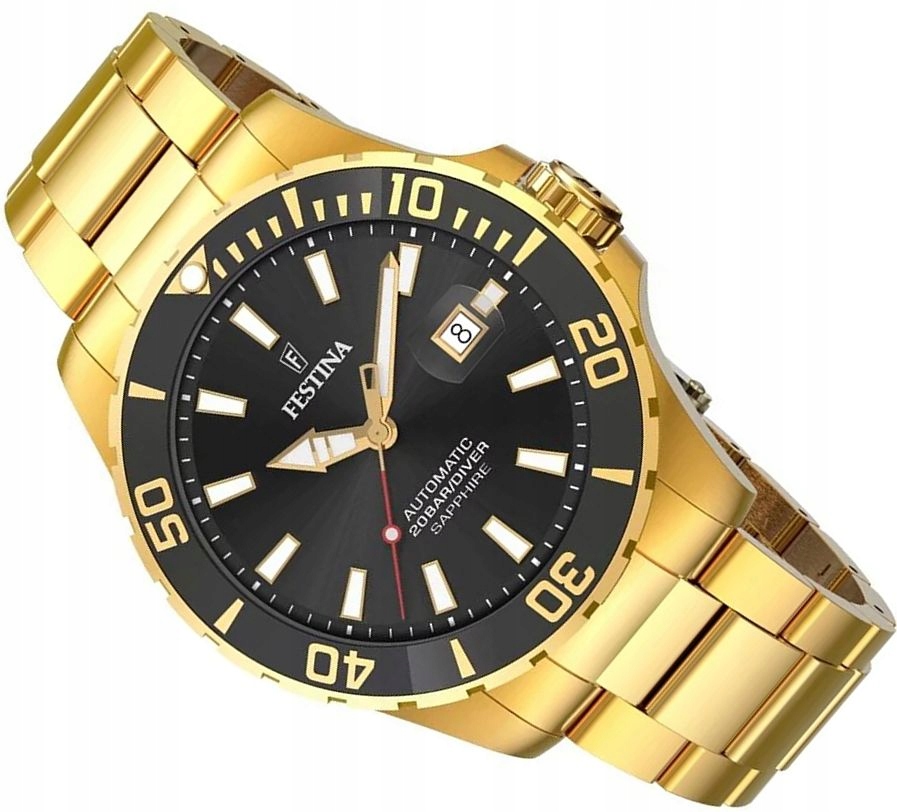 Pánské Hodinky Festina F20533/2 Zlatý Automatický Diver Safír 44 mm Box