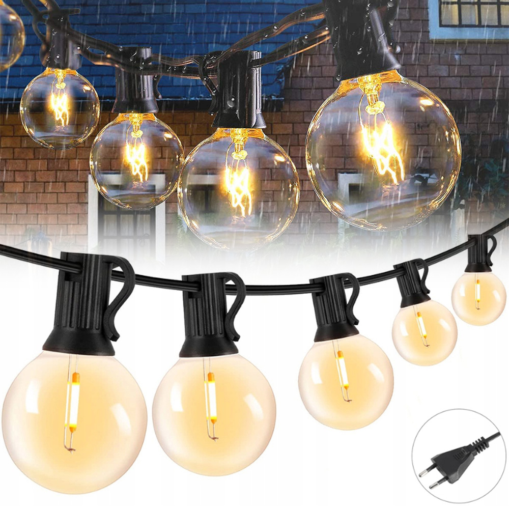 Zahradní girlanda Lampičky Žárovky Kule 15m 50+2ks Zahradní řetěz