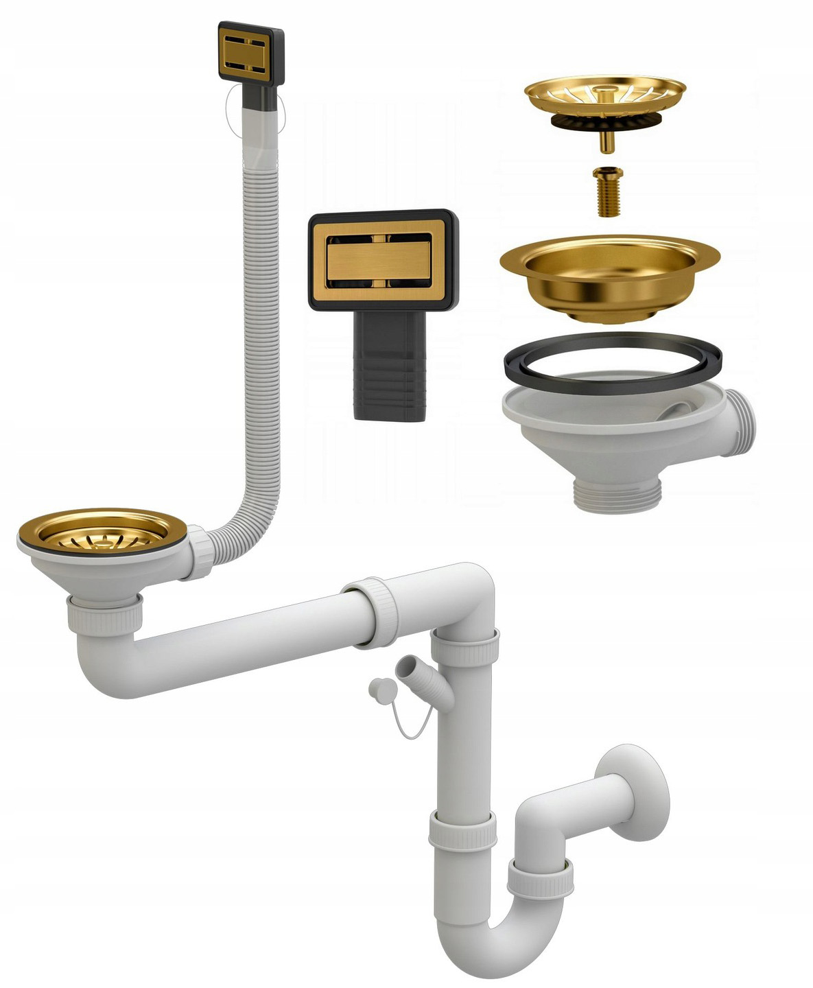 Jednokomorový Obdĺžnikový Sifón Manuálny, Zlatý