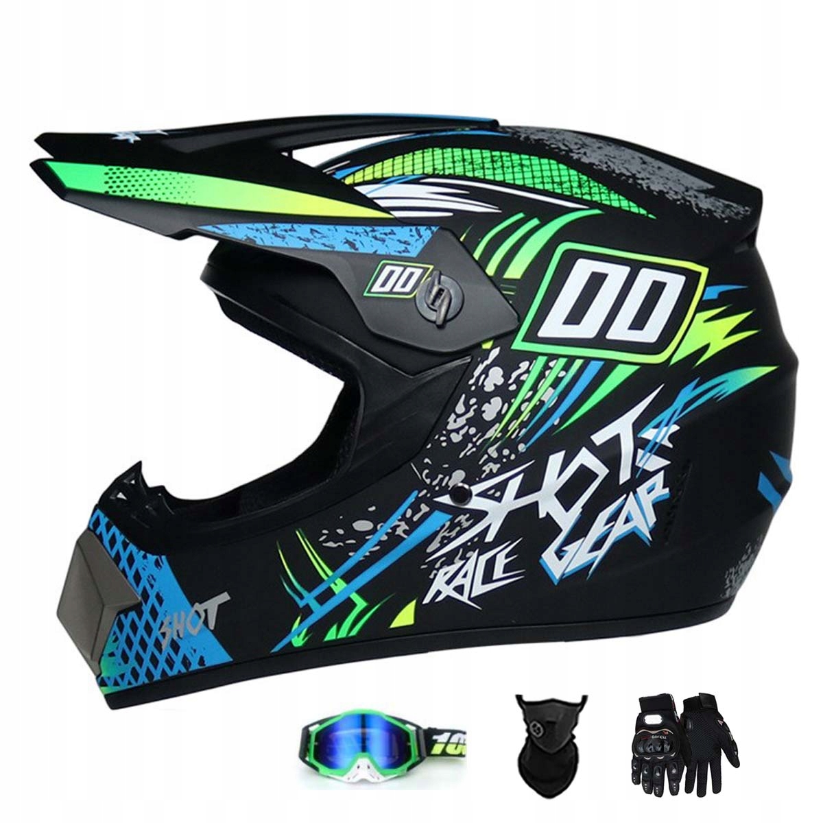 Motocyklová Přilba Lehká Enduro Quada Brýle Rukavice Maska XL