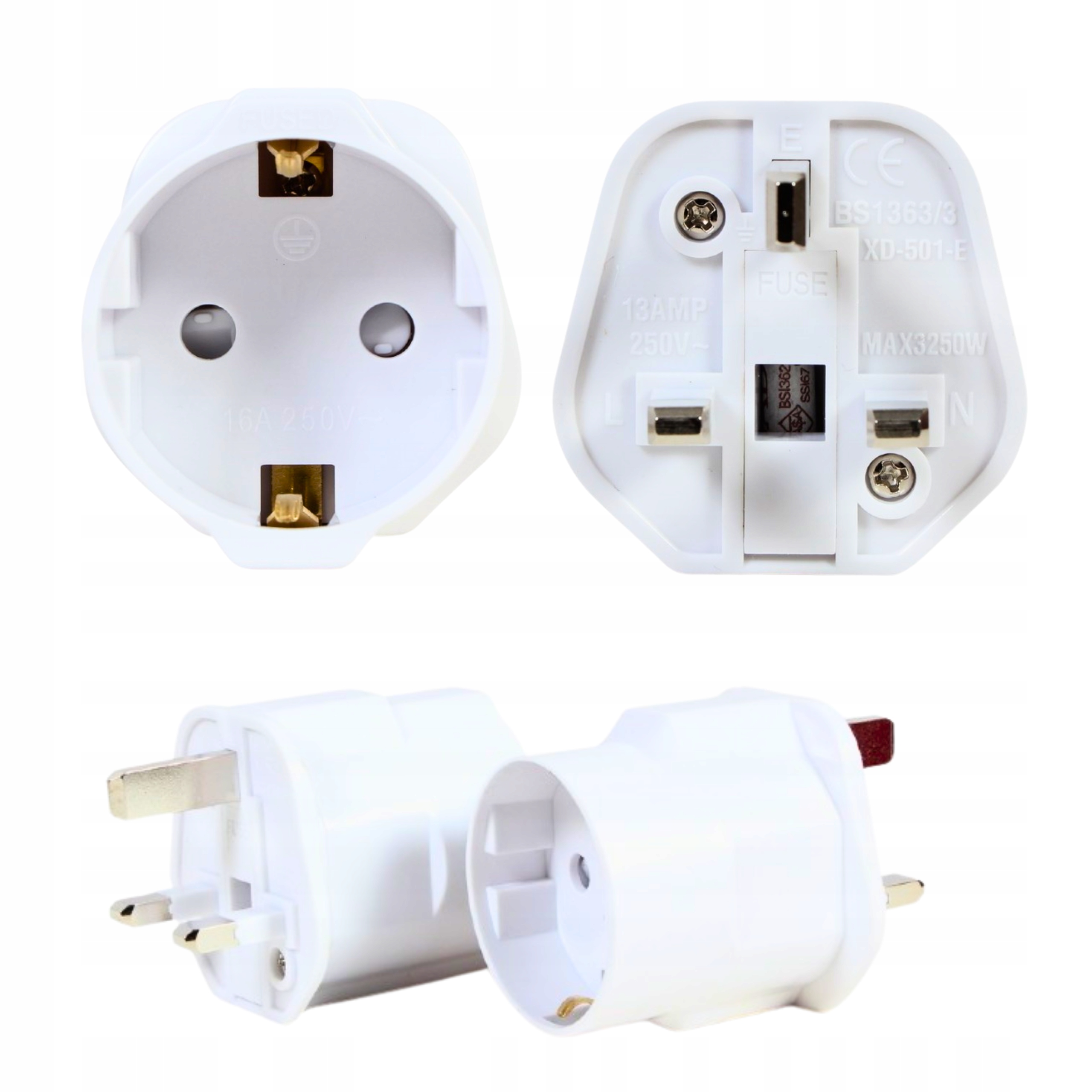 Adapter przejściówka gniazdka wtyczka angielska PL EU na UK bezpiecznik