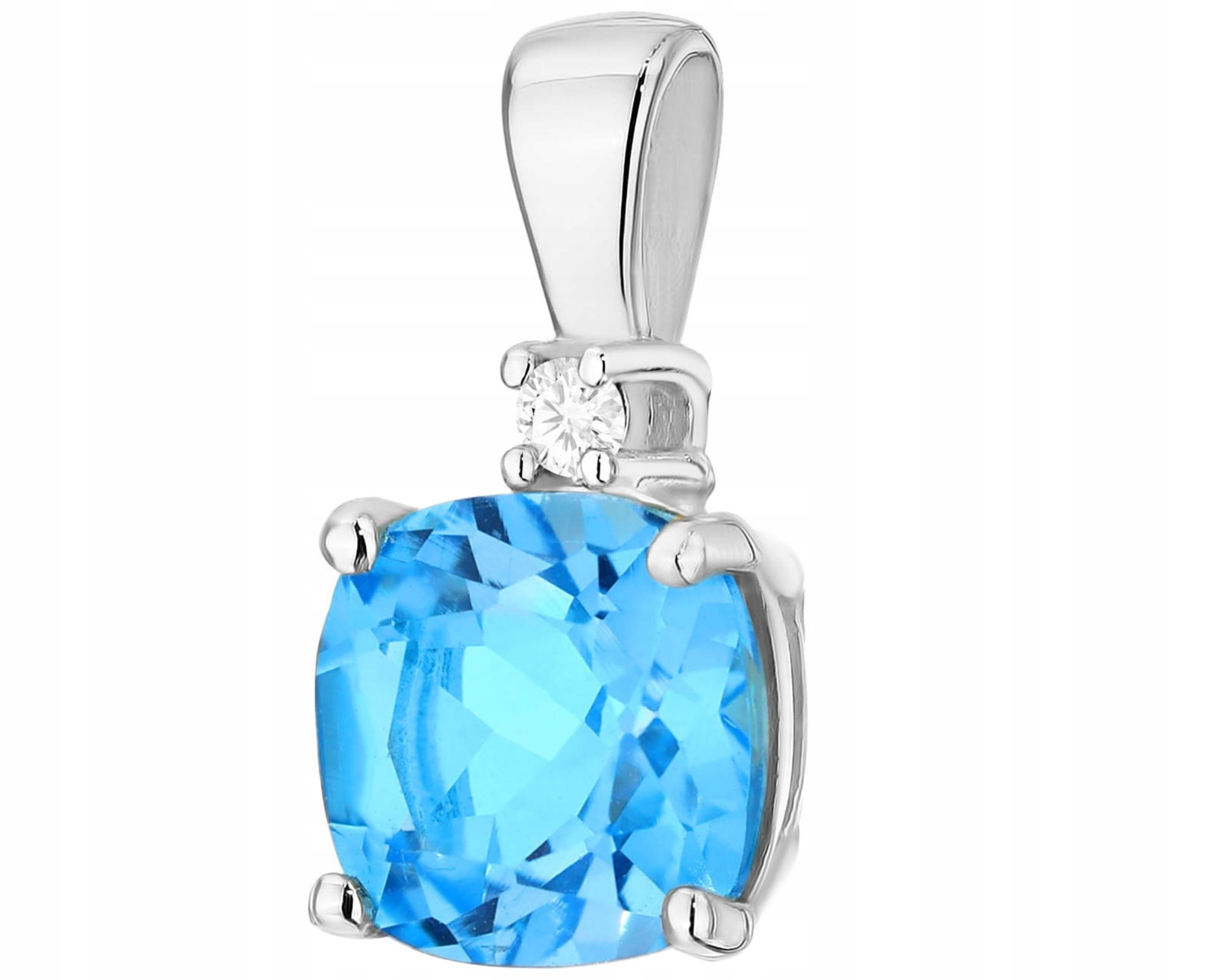 Bílý Zlatý Přívěsek S Modrým Topazem A Diamantem Ryzost 585