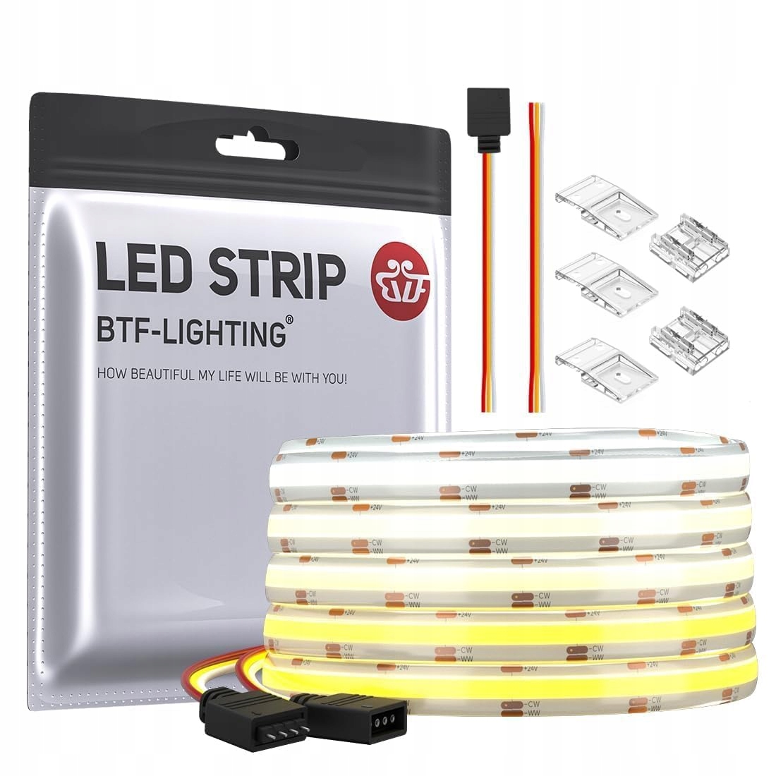 Taśma Led Cob Cct 5 m 24V IP65 3000K-6000K 640 LED/m Btf-lighting