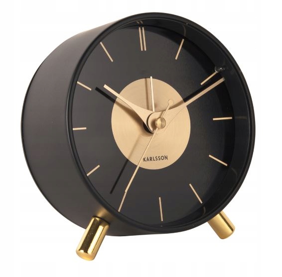 Budík stolní hodiny kovový černý zlatý tichý mechanismus Disc
