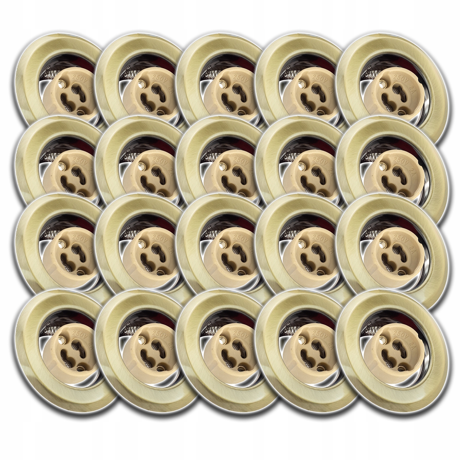 20x Kruhová Mosaz Stropní Svítidlo Halogen Zásuvka Konektor GU10 Na Žárovku